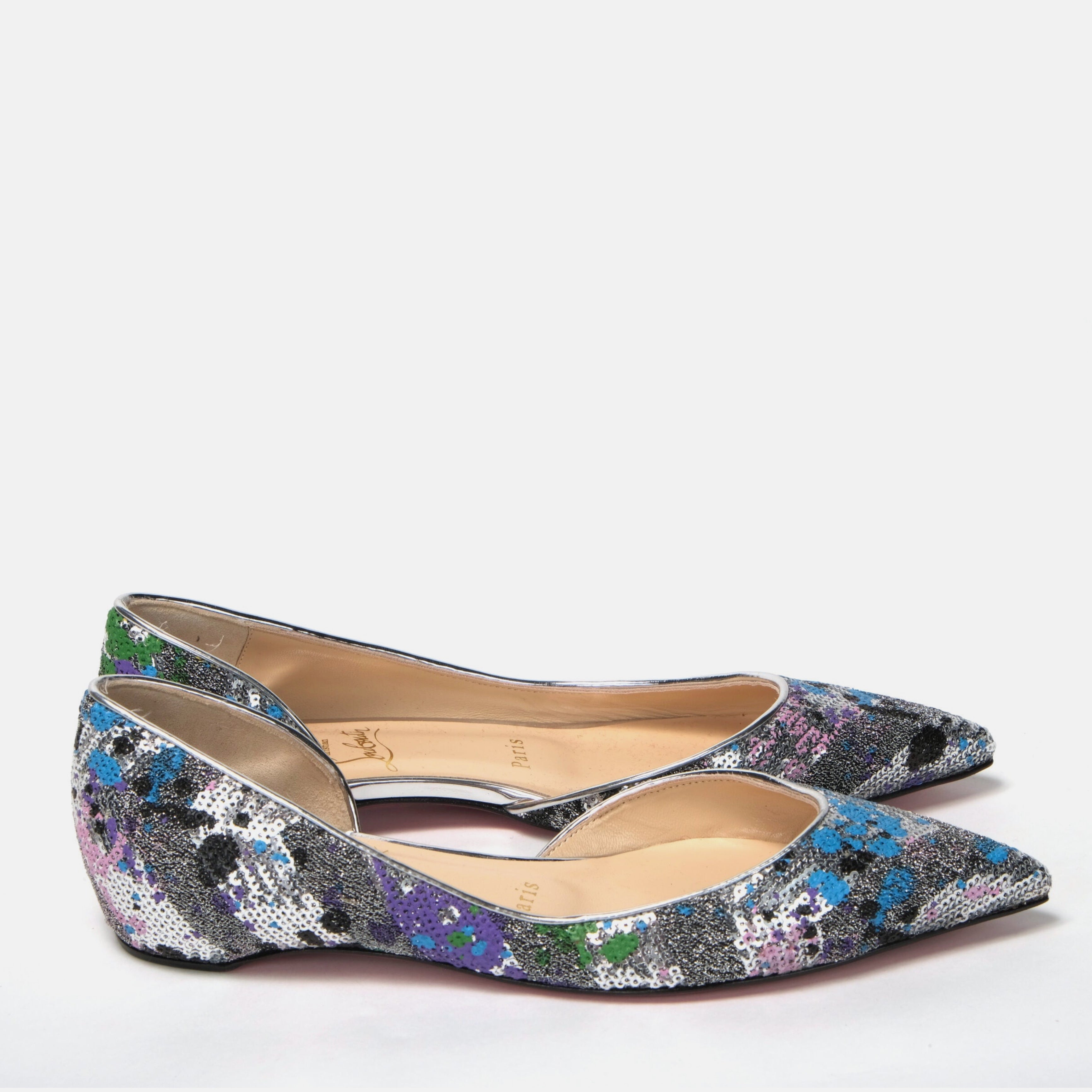 Дамски луксозни ниски обувки Christian Louboutin Iriza Flat Paillette Splash