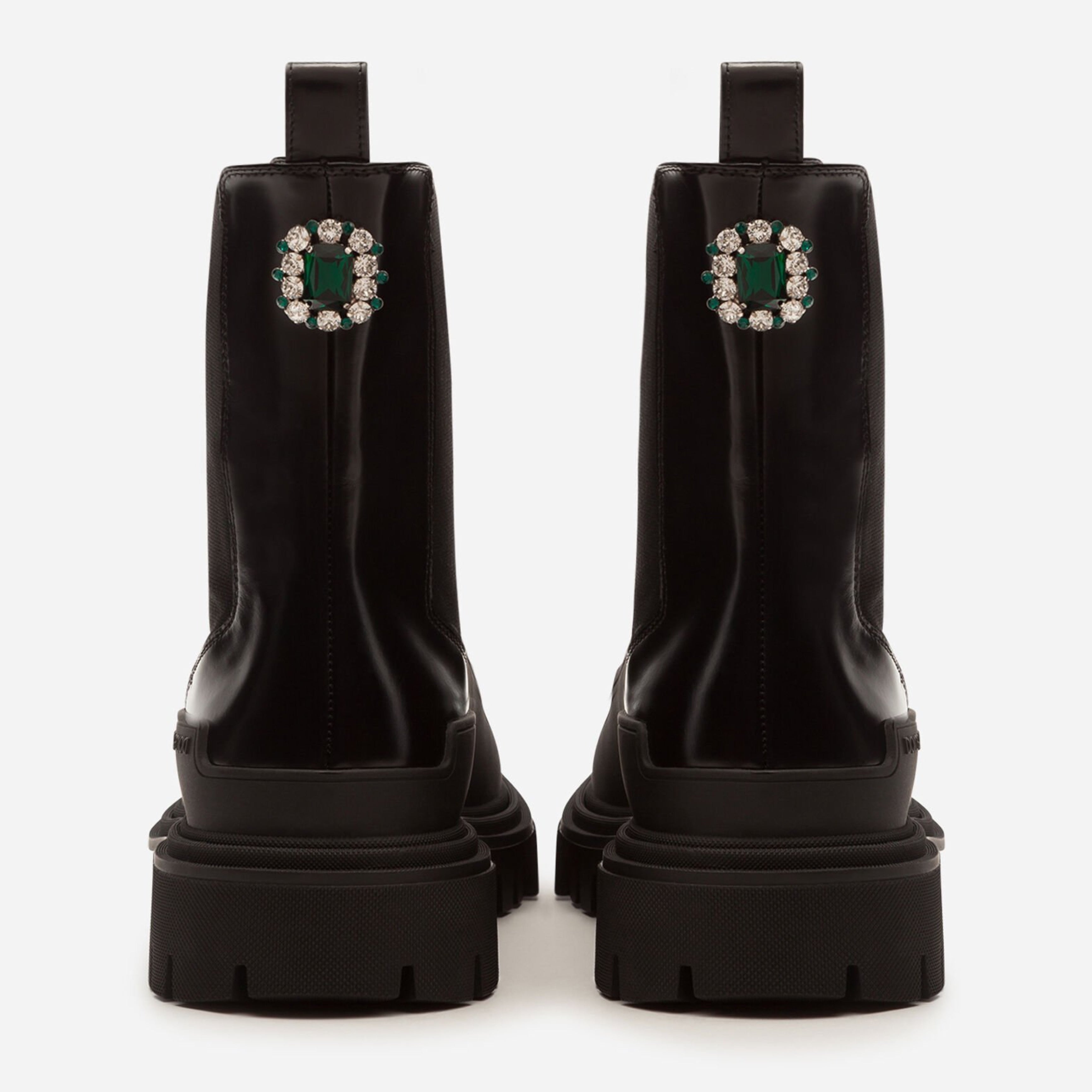 Dolce & Gabbana Elegant Black Leather Combat Boots with Crystal Detail