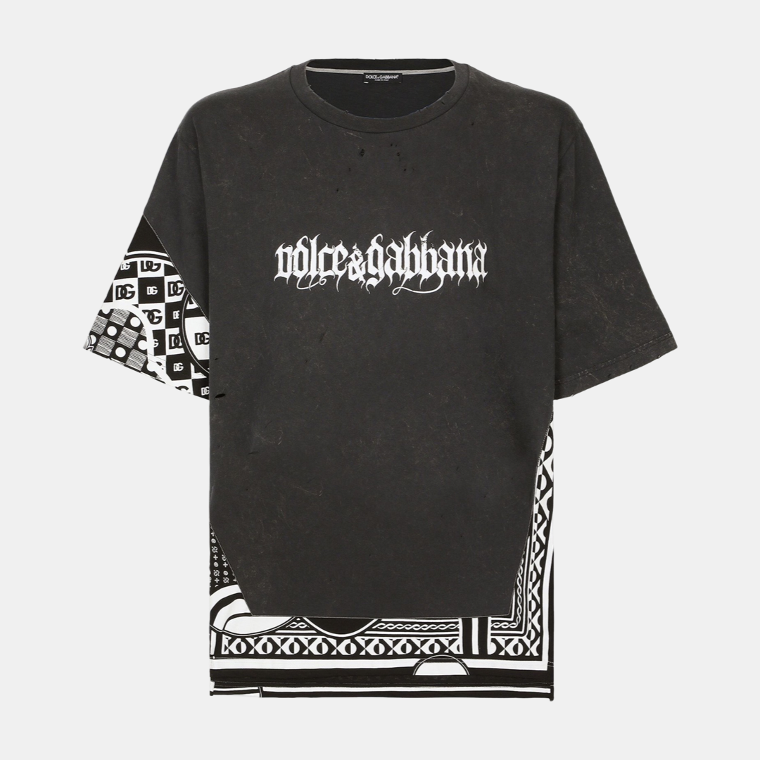 Мъжка тениска Dolce & Gabbana Black Graphic Printed Cotton Short Sleeves T-shirt