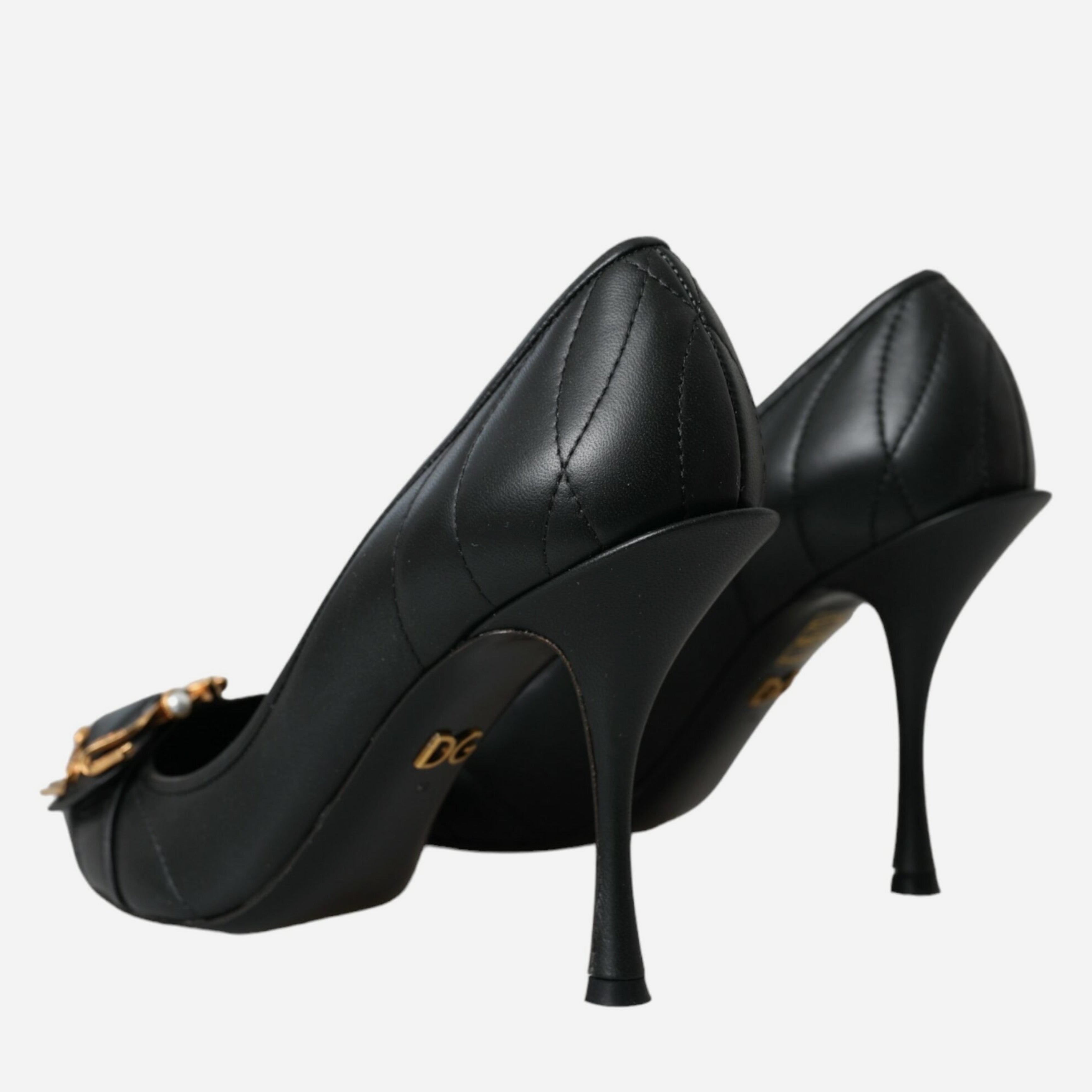 Луксозни дамски обувки на висок ток Dolce & Gabbana Women’s Black Devotion Leather Heels Pumps