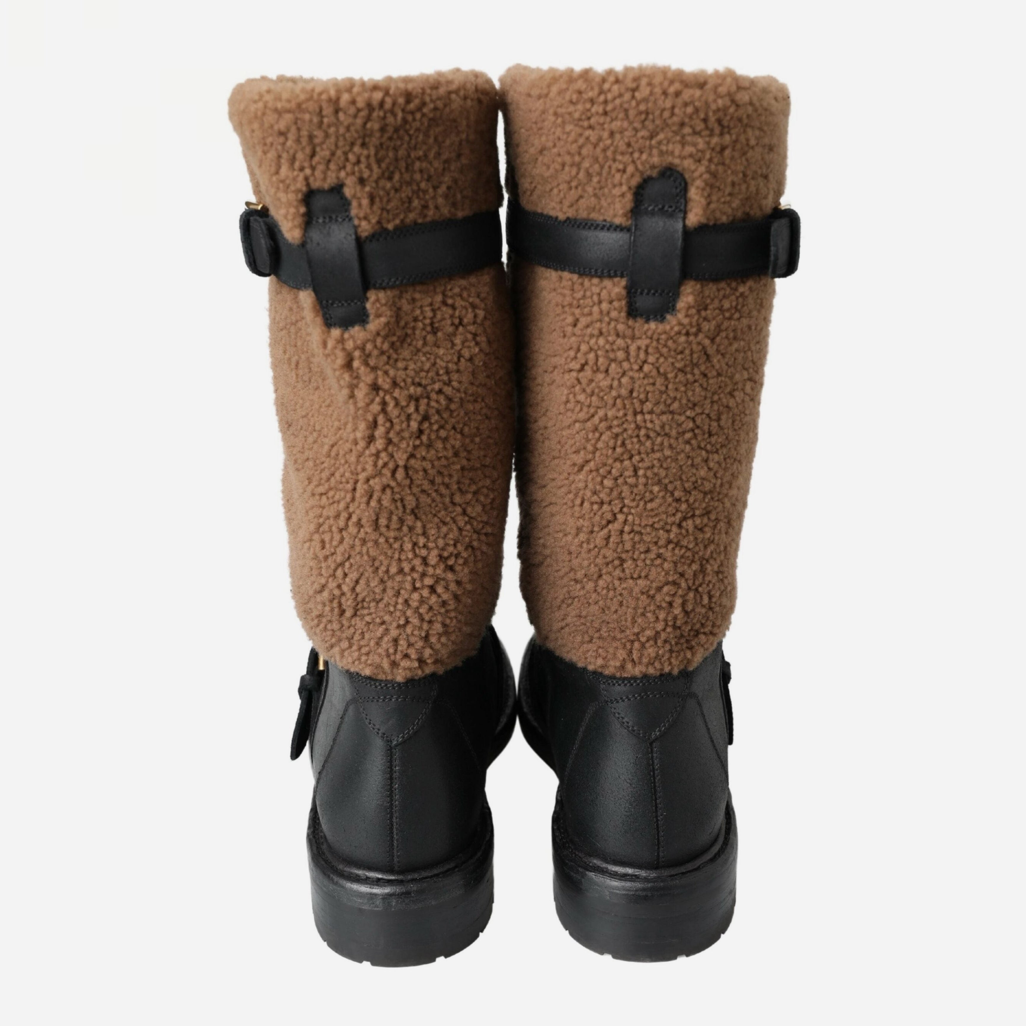 Мъжки луксозни гвардейски ботуши с овча вълна Dolce&Gabbana Black Shearling Leather Long Boots