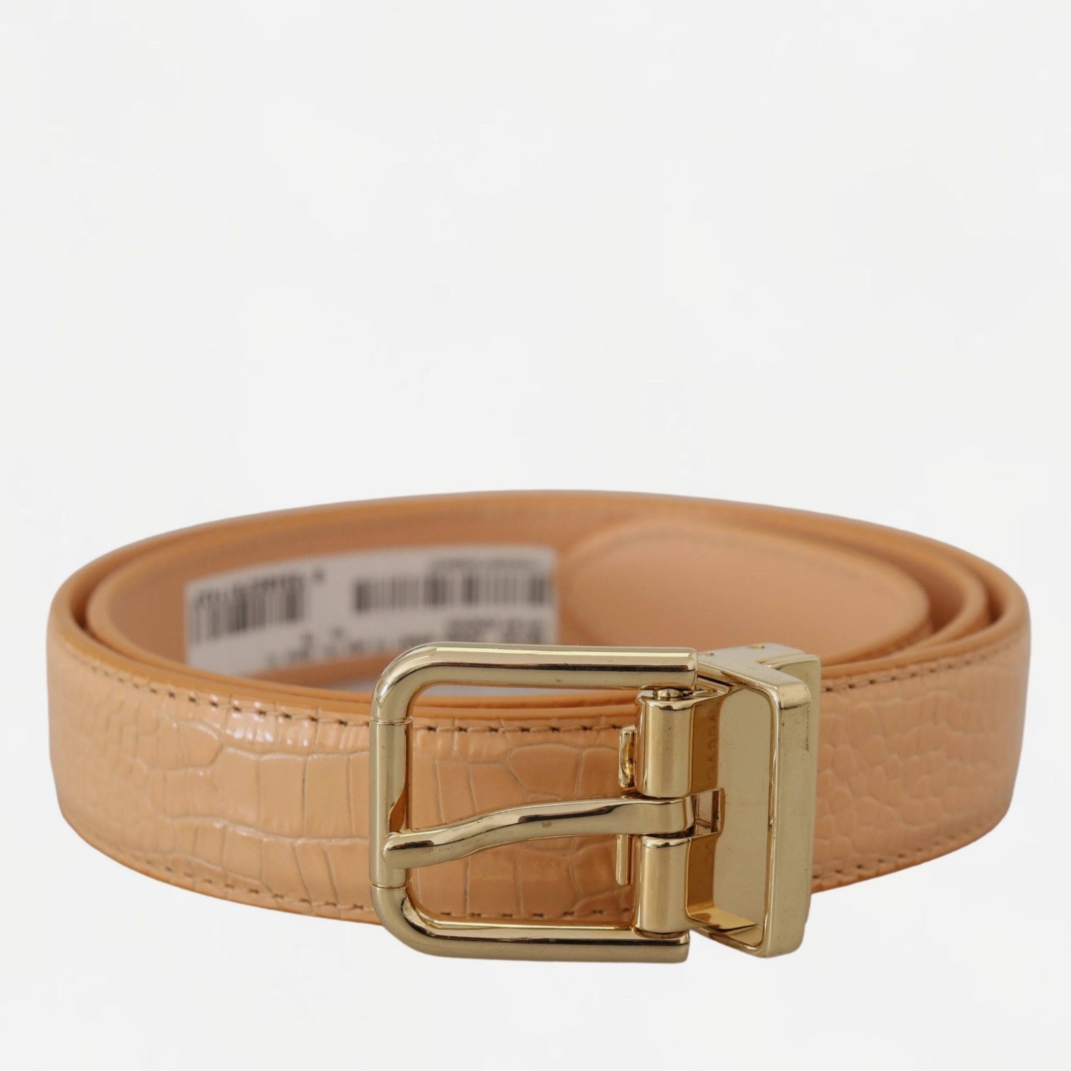 Дамски луксозен колан от естествена екзотична кожа Dolce & Gabbana Beige Exotic Leather Gold Metal Buckle Belt в бежово