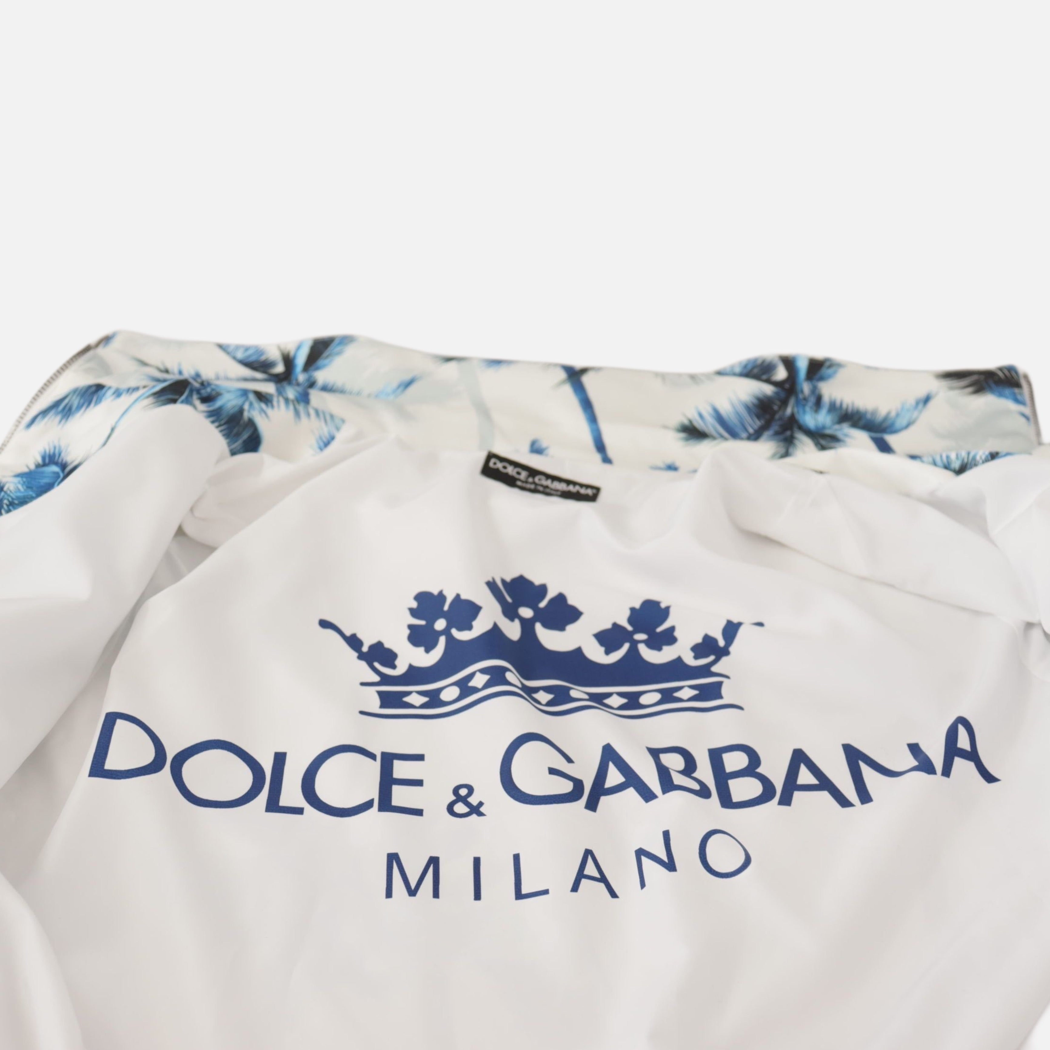 Мъжко есенно яке горнище Dolce & Gabbana Milano Palms Print в бяло и синьо