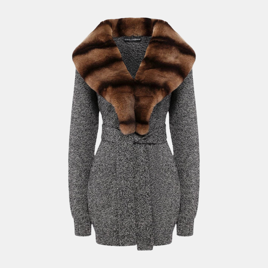 Дамско палто от кашмир със заешка яка Dolce & Gabbana Cashmere & Fur Women Coat