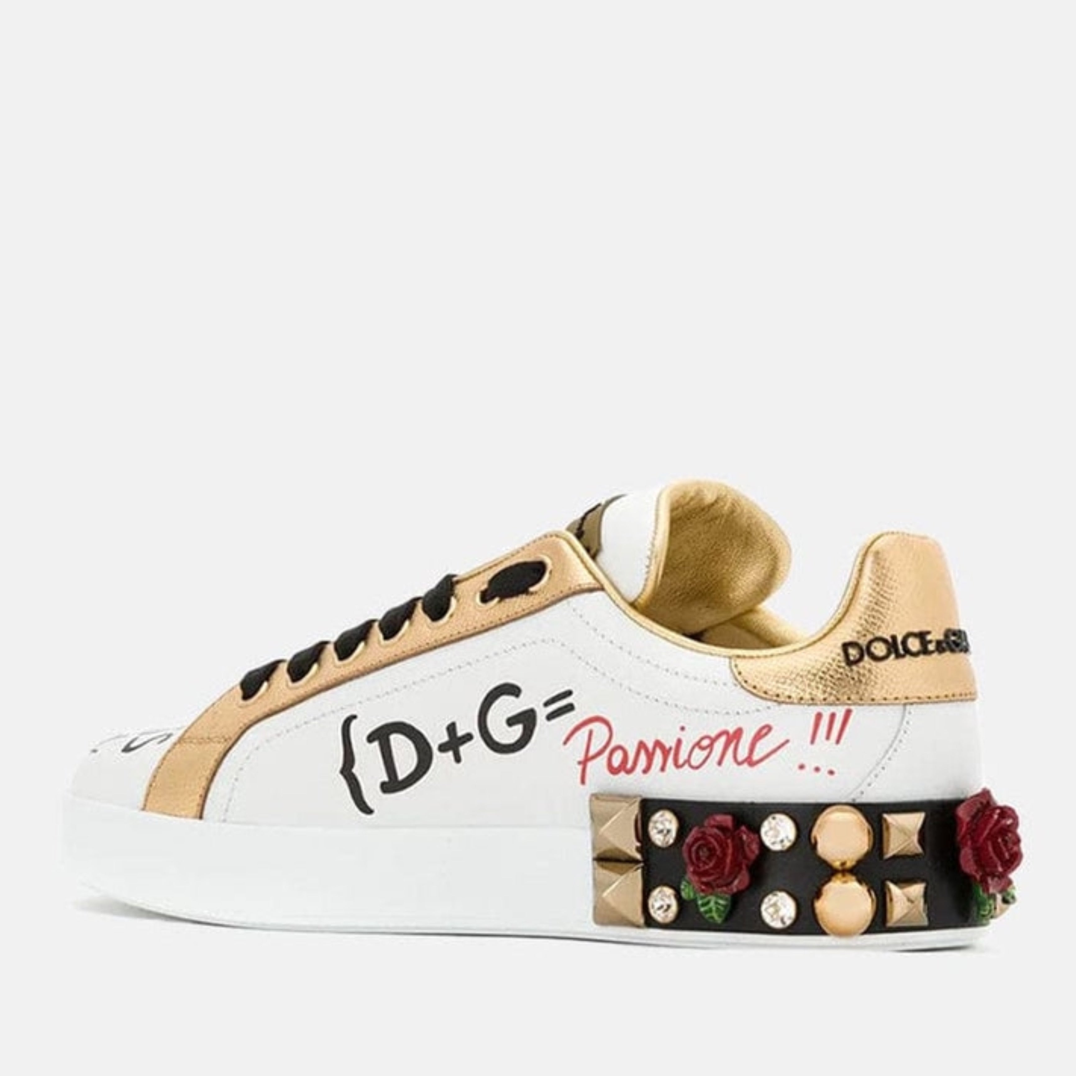 Дамски луксозни кецове с апликации Dolce & Gabbana Elegant Sequined Floral Leather Sneakers