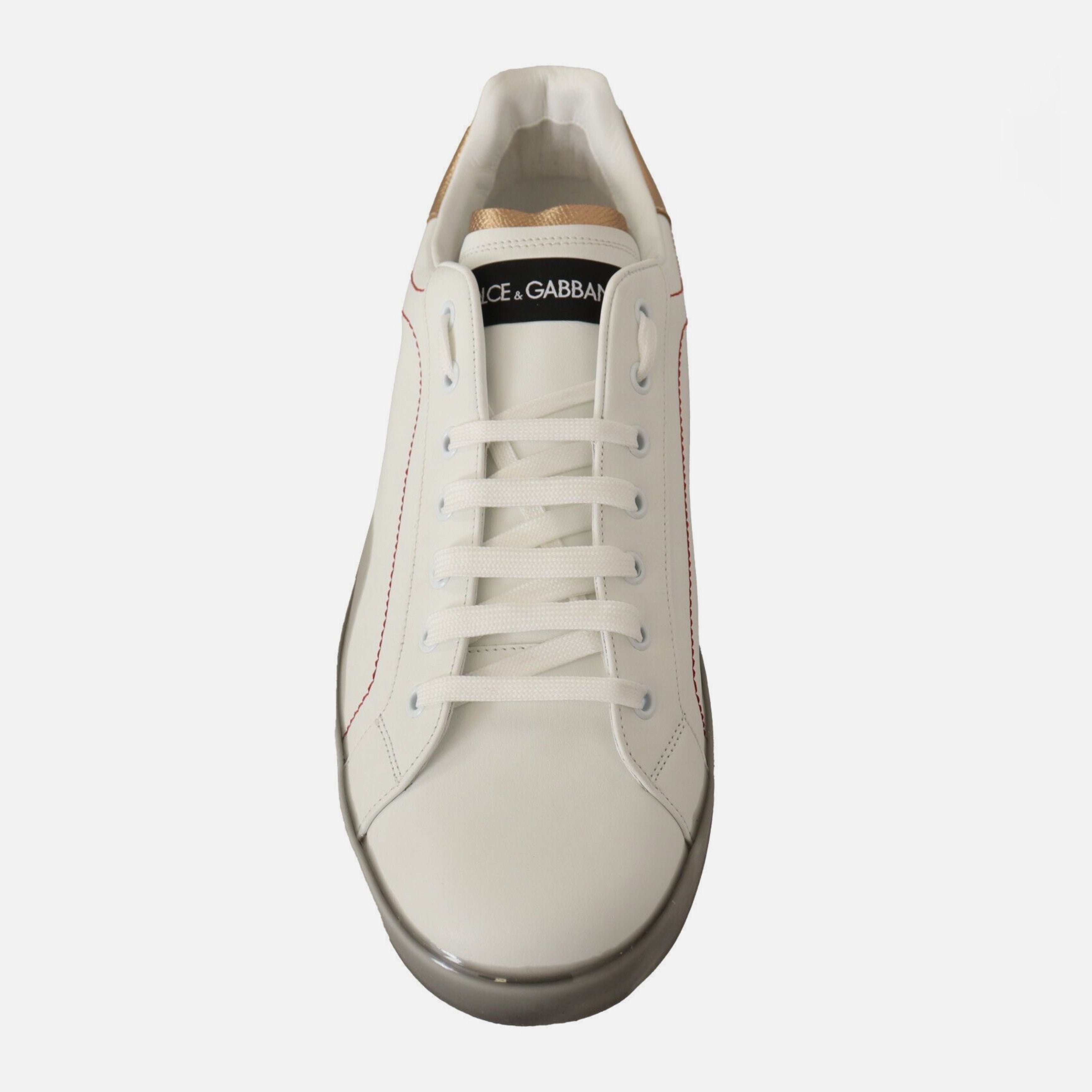 Мъжки кецове от естествена кожа в бяло и златно Dolce & Gabbana Men’s Elegant White & Gold Leather Sneakers