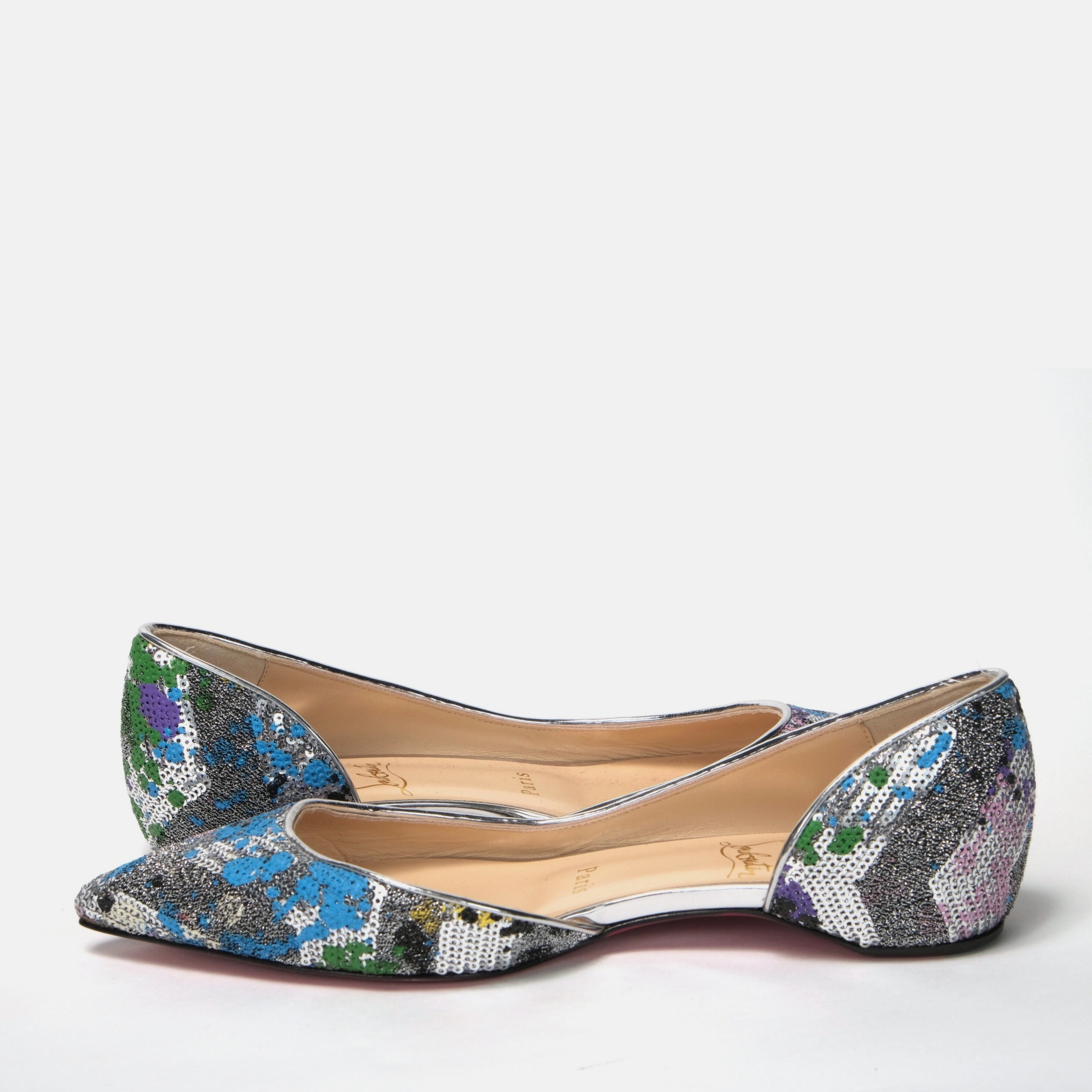 Дамски луксозни ниски обувки Christian Louboutin Iriza Flat Paillette Splash