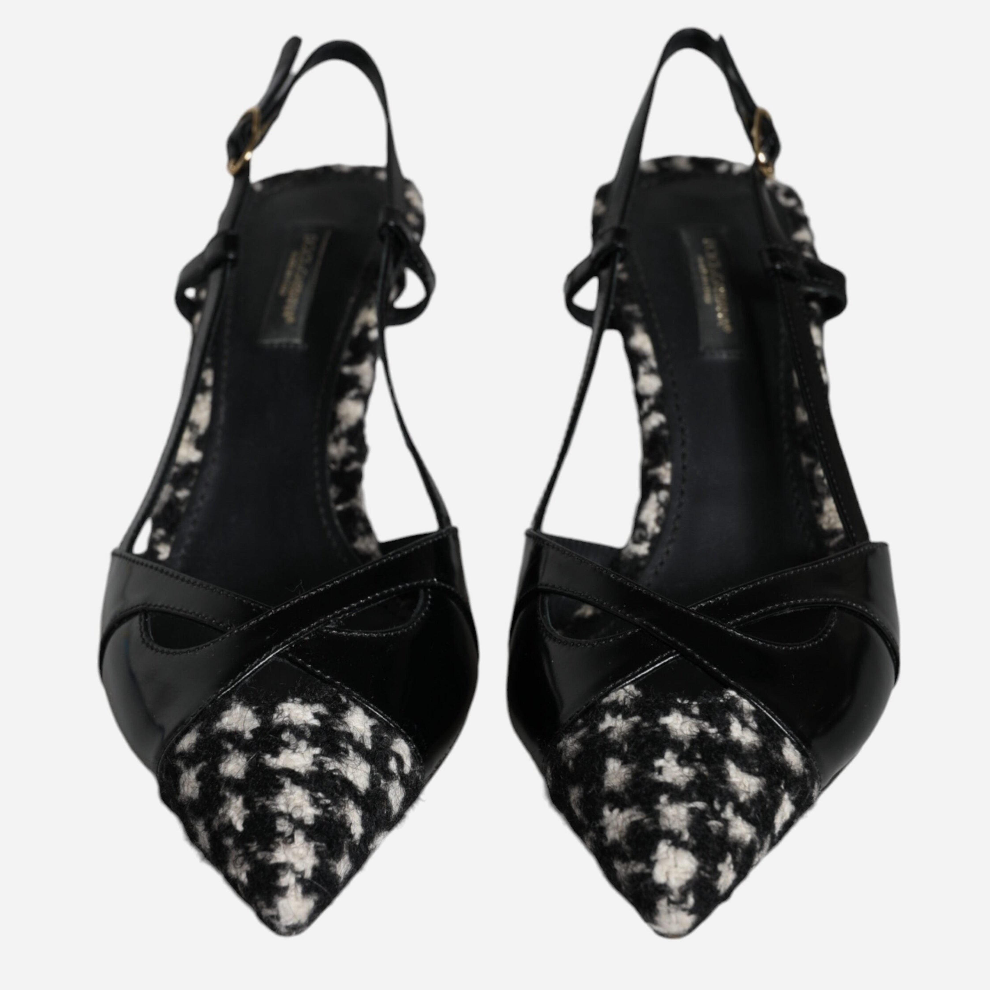 Dolce & Gabbana Black Leather Houndstooth Slingback Shoes