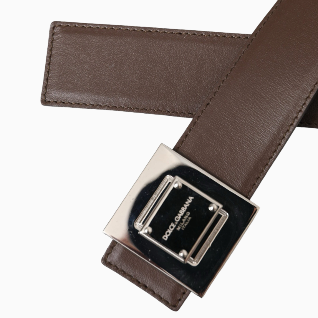 Дамски кафяв колан DOLCE & GABBANA Brown Calf Leather Square Metal Buckle Belt