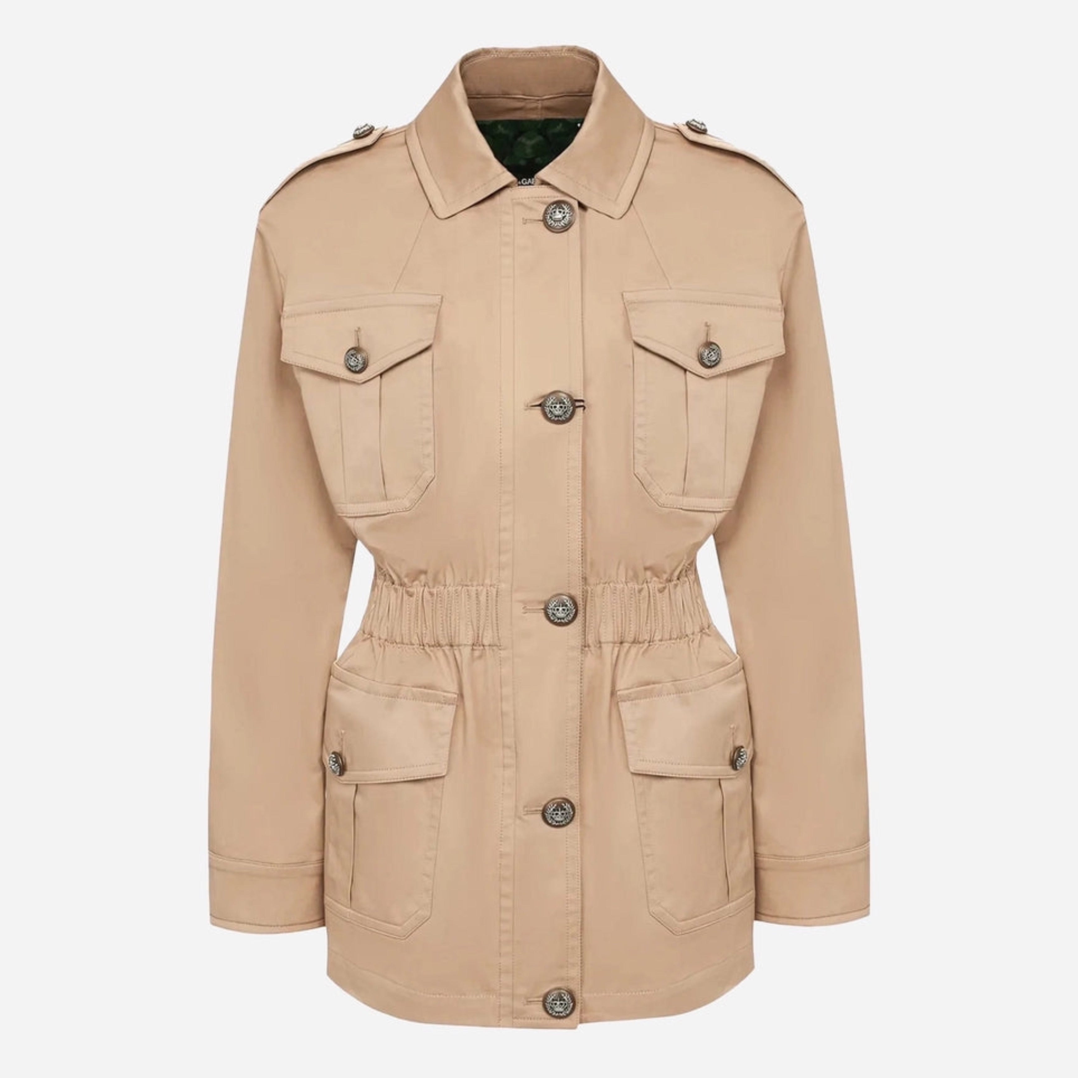 Дамско луксозно колониално палто Dolce & Gabbana Women’s Chic Beige Button Down Coat with Embellishments