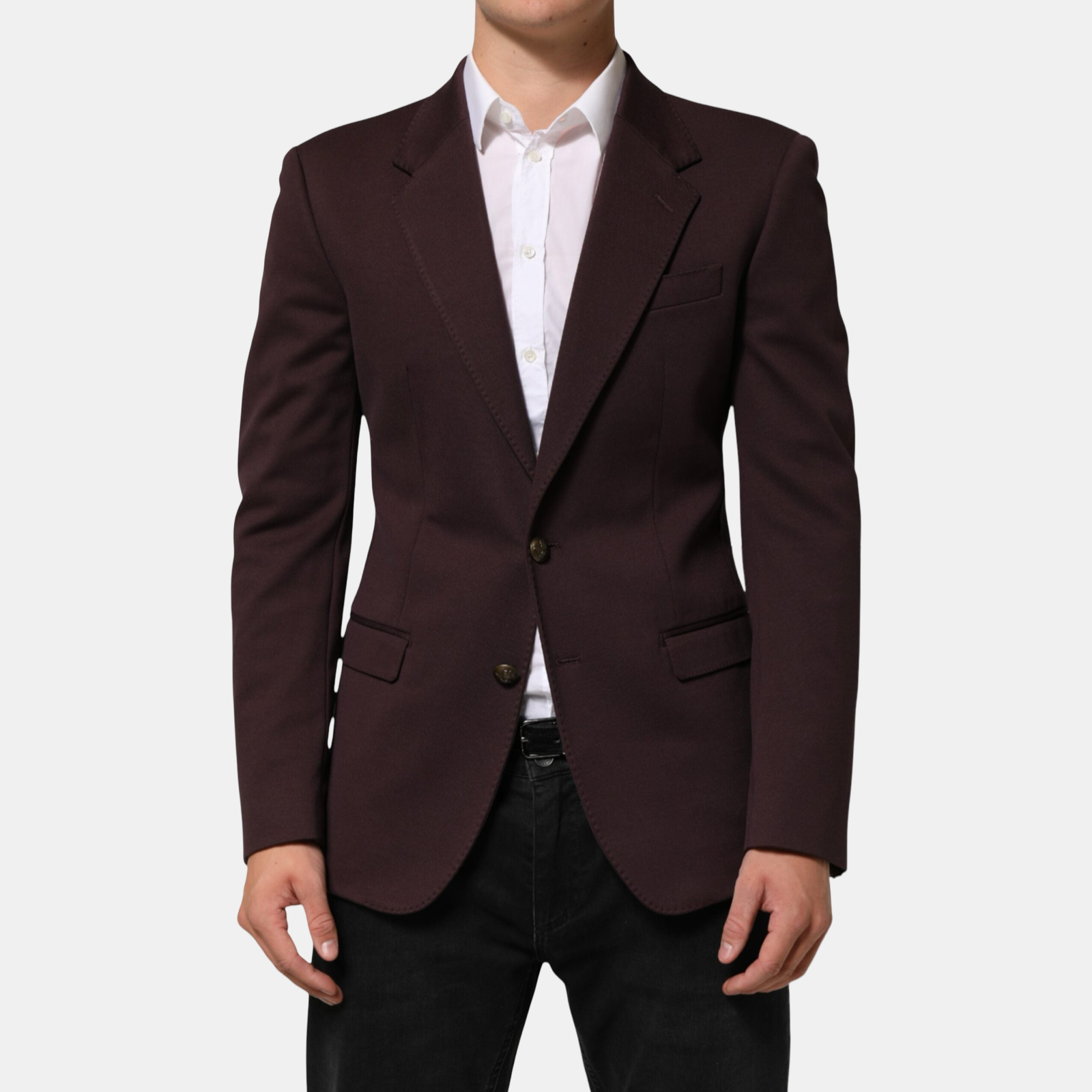 Dolce & Gabbana Maroon Cotton 2 Buttons Men Blazer Front View