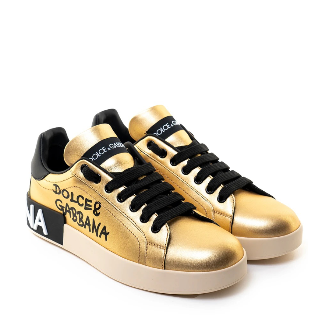 Дамски кецове Dolce & Gabbana Gold Portofino Calf Leather Sneakers Women Shoes