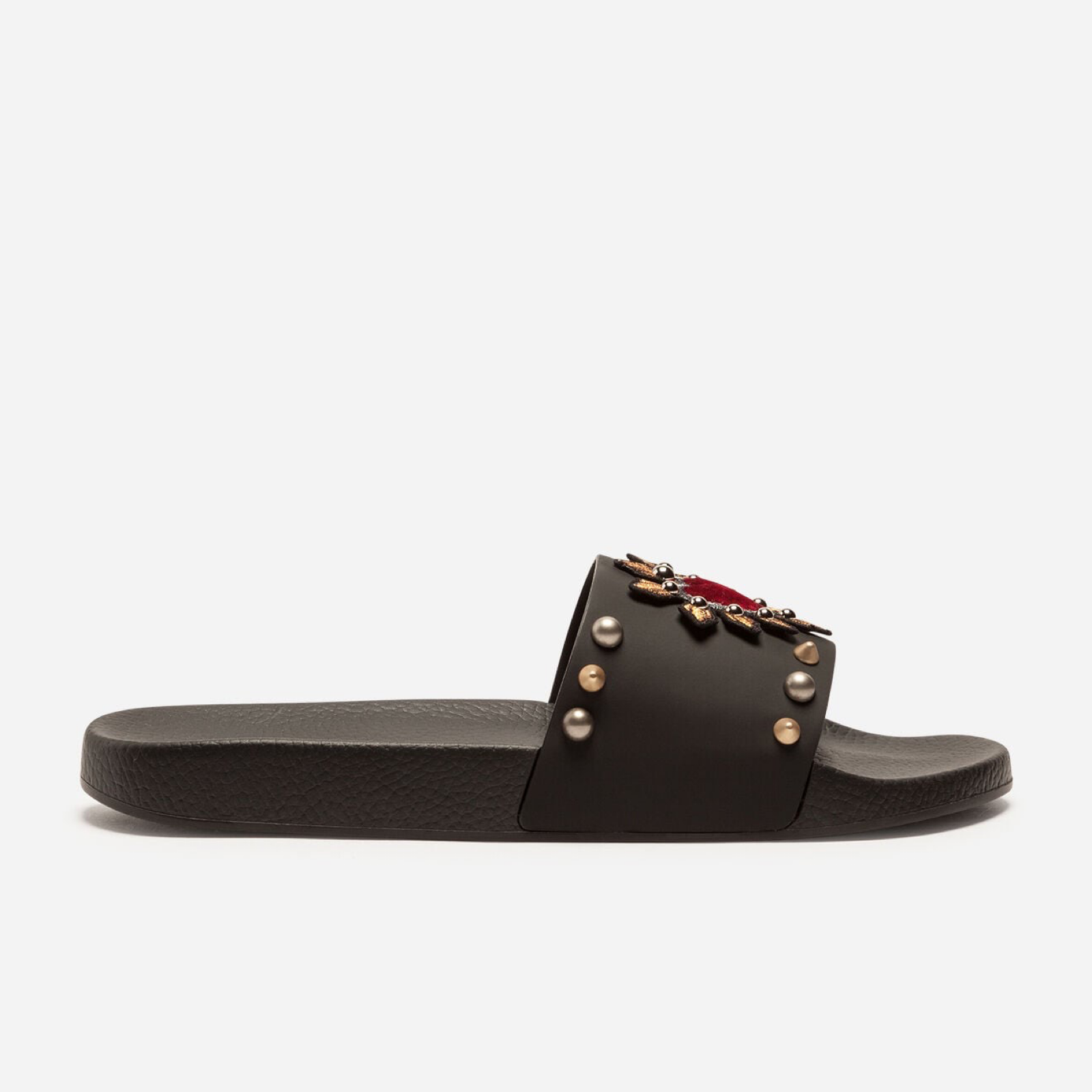 Dolce & Gabbana Black Heart Patch Men Slippers Lateral View