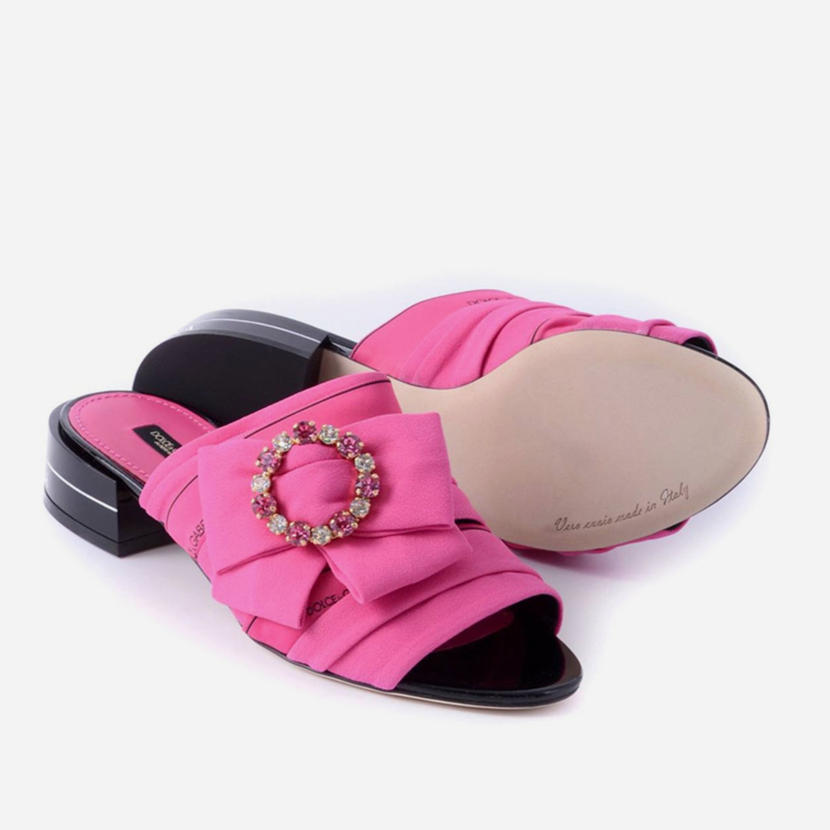 Дамски луксозни чехли с кристали в розово DOLCE & GABBANA Women’s Luxury Pink Black Crystal Slippers