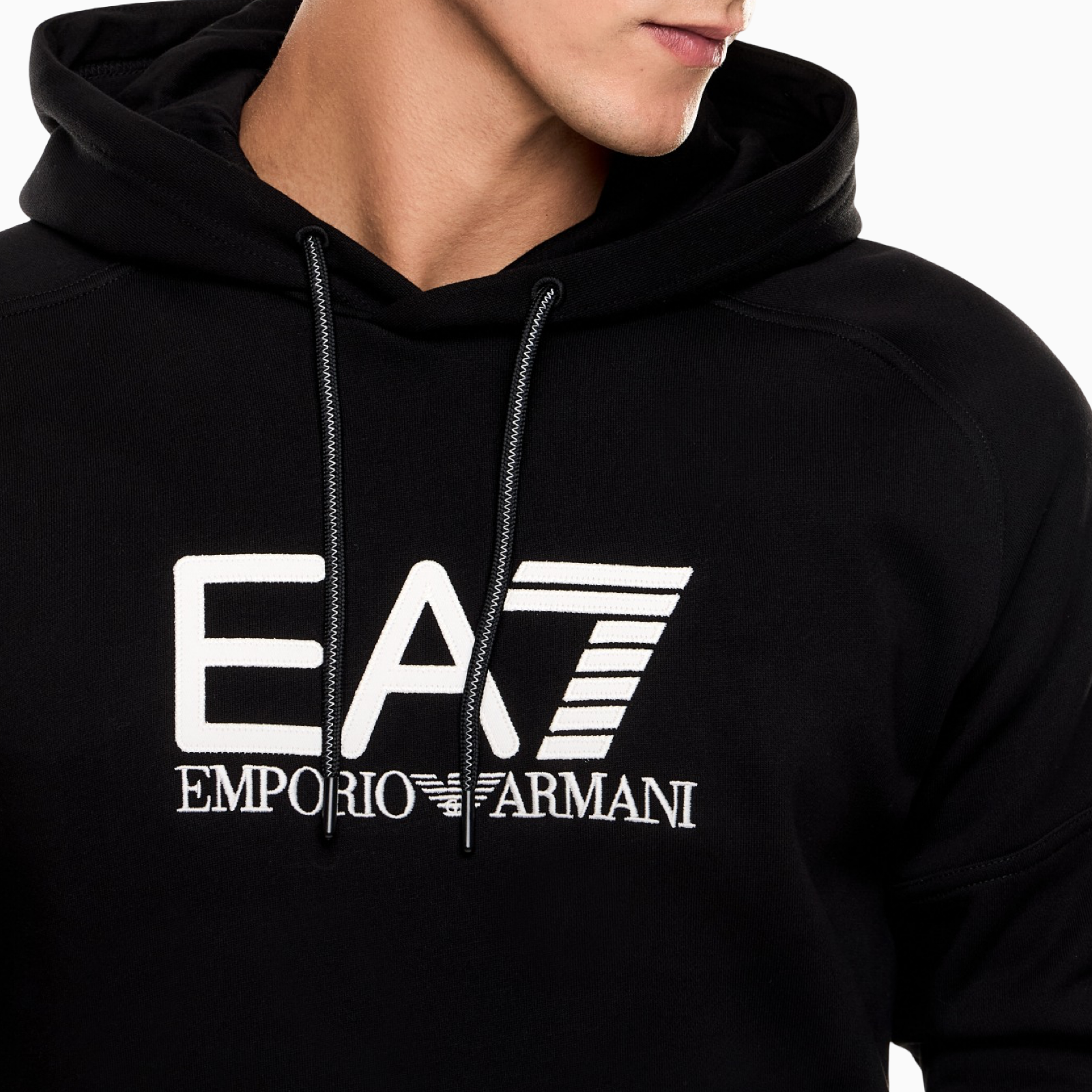 Мъжко черно худи EA7 Emporio Armani Men Hooded Sweatshirt 7M000909 AF10377 Close-Up