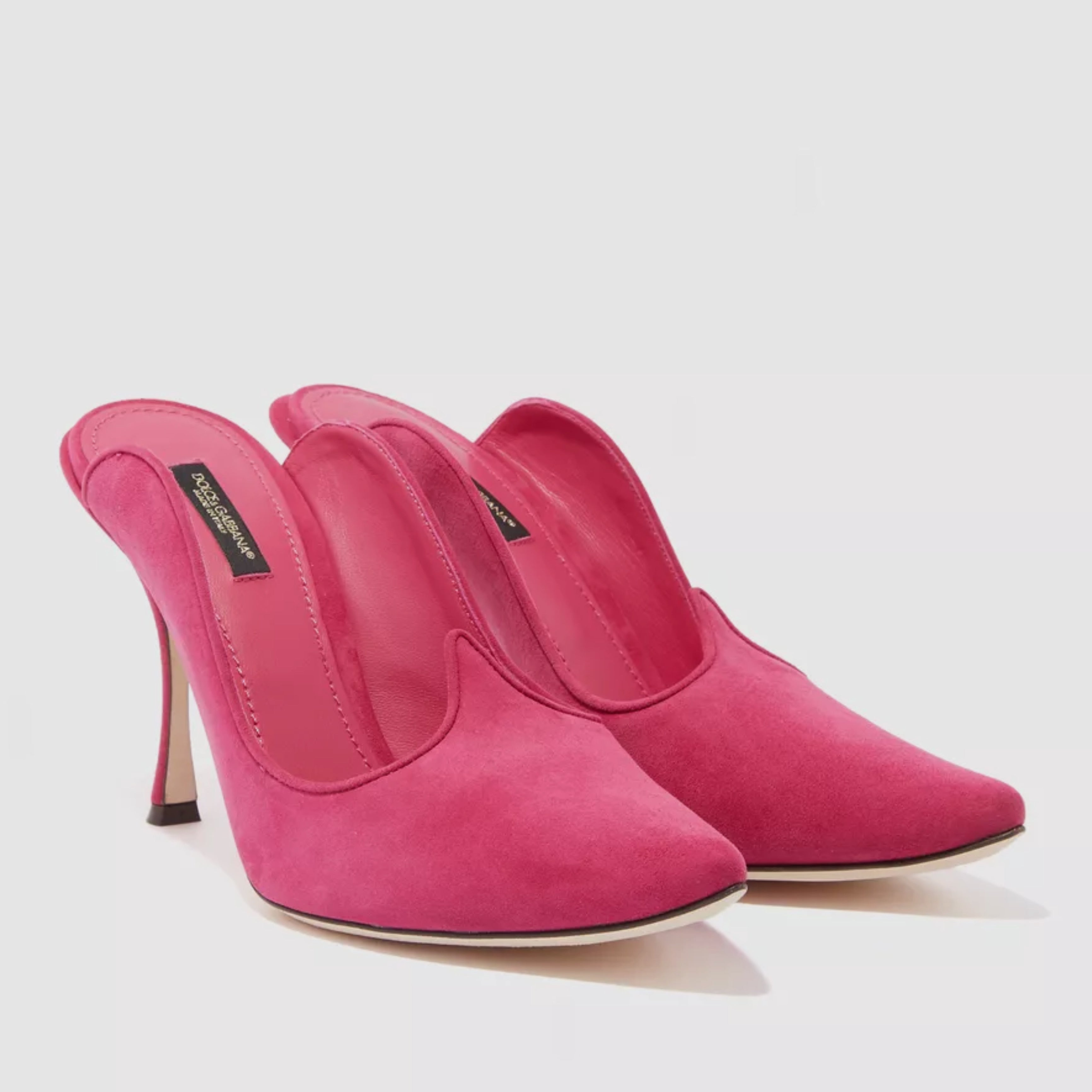 Дамски луксозни обувки на висок ток в розово DOLCE & GABBANA Women’s Luxury Fuchsia Suede Mules Heels