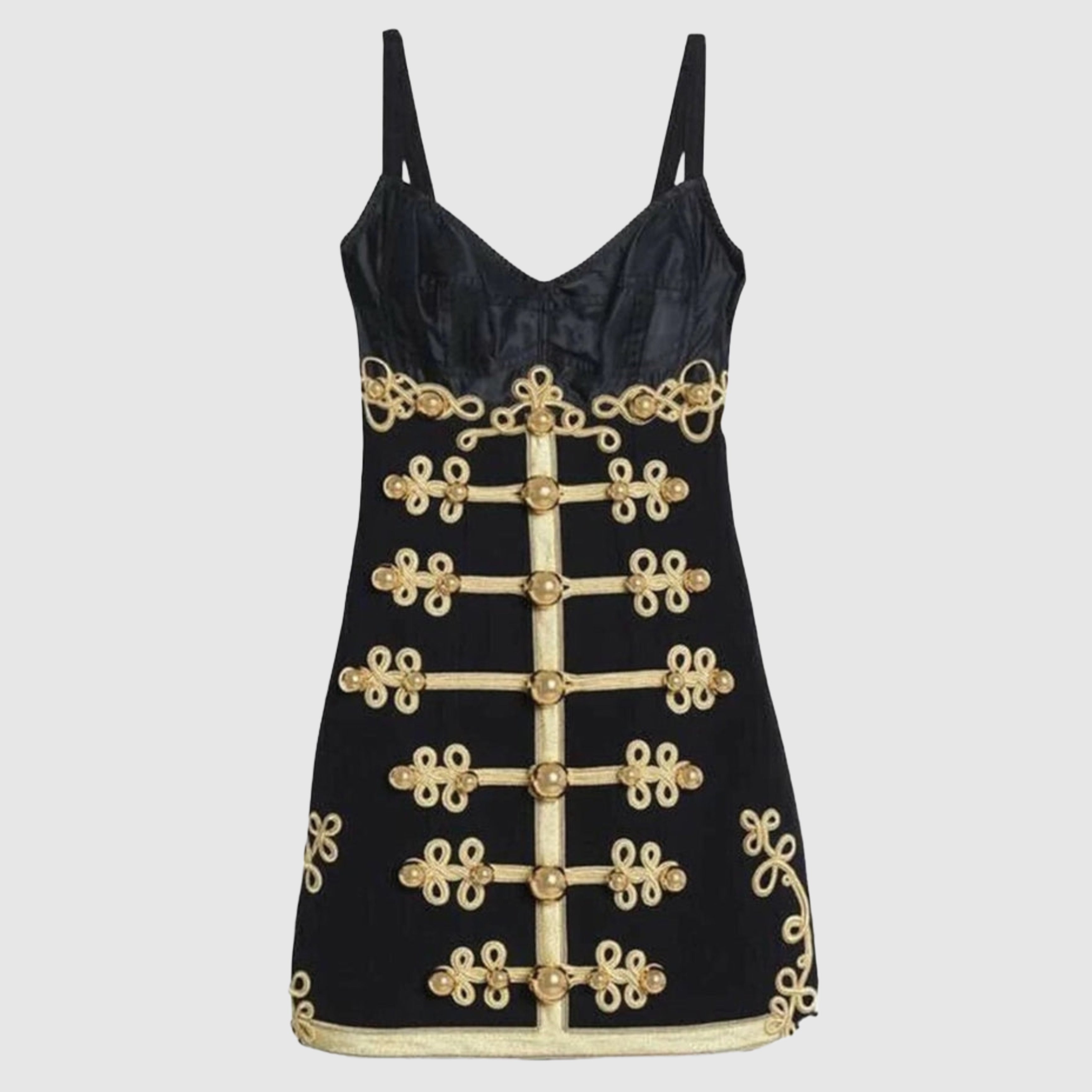 Дамска луксозна рокля модел от ревю в черно Dolce & Gabbana Women’s Luxury Dress F62G2Z FUBDS1 Black with Gold Elements