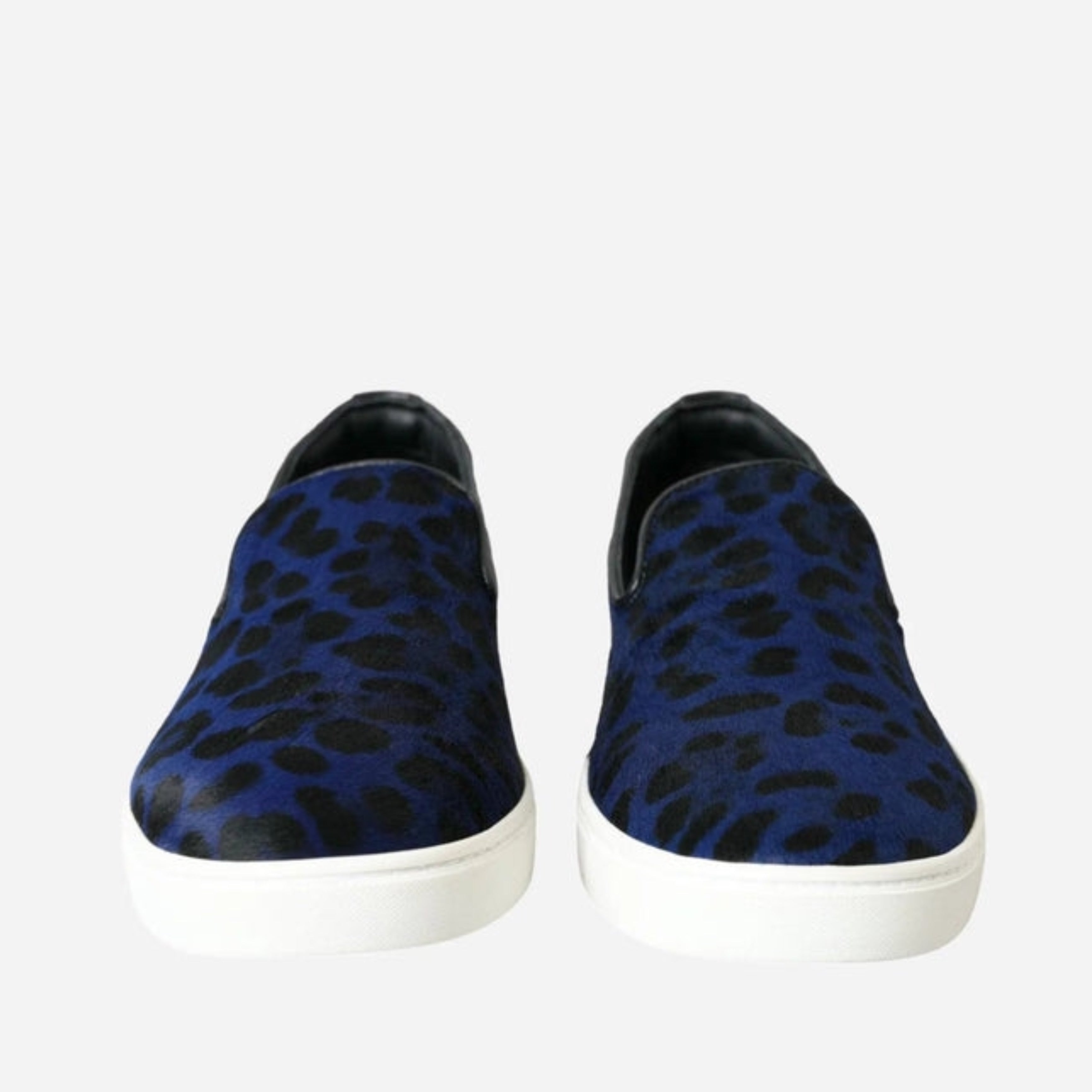 Мъжки сини леопардови кецове от естествена кожа с косъм Dolce & Gabbana Men’s Blue Leopard Loafers