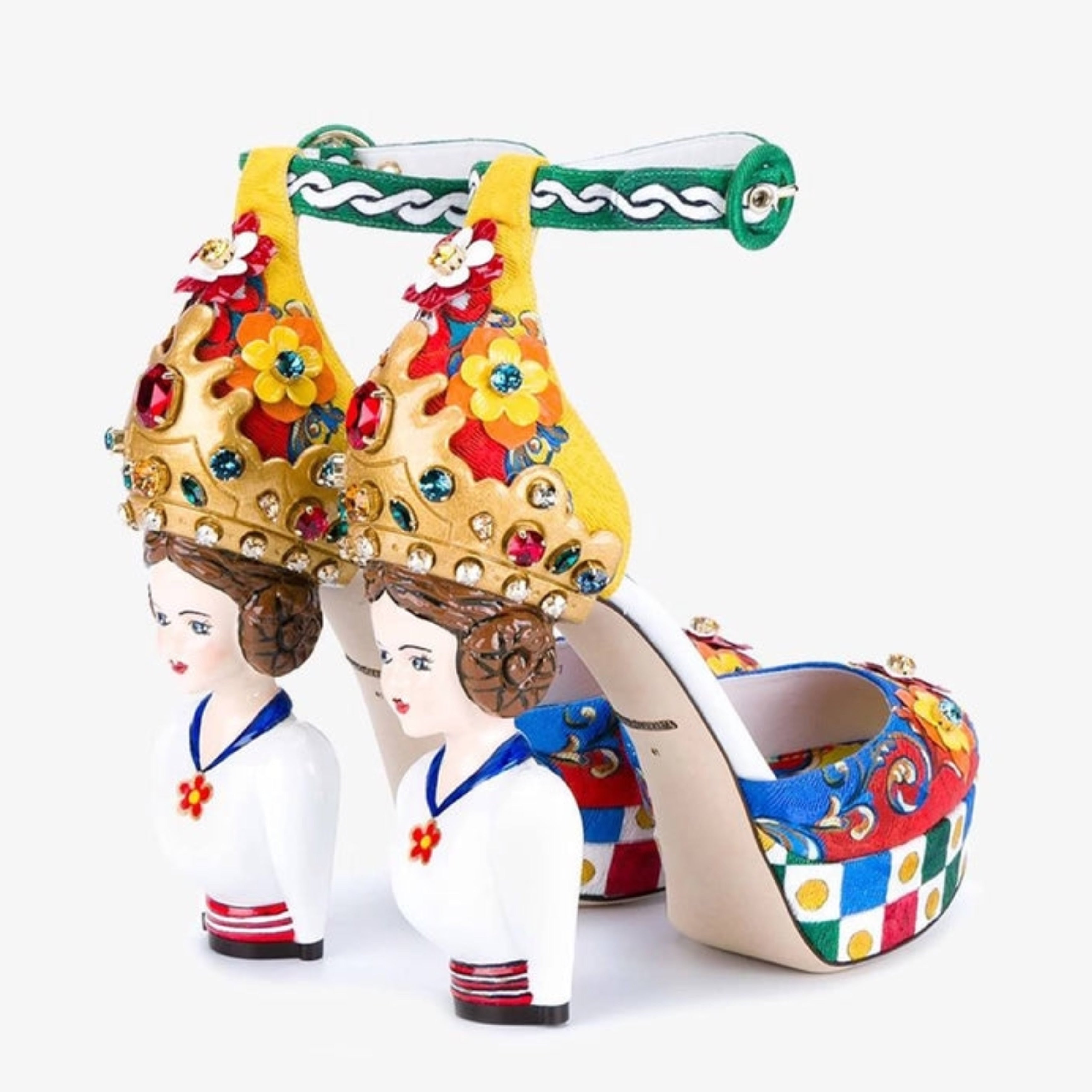 Дамски дизайнерски луксозни сандали на висок ток Dolce & Gabbana Women’s Multicolor Carretto Embellished Sandals