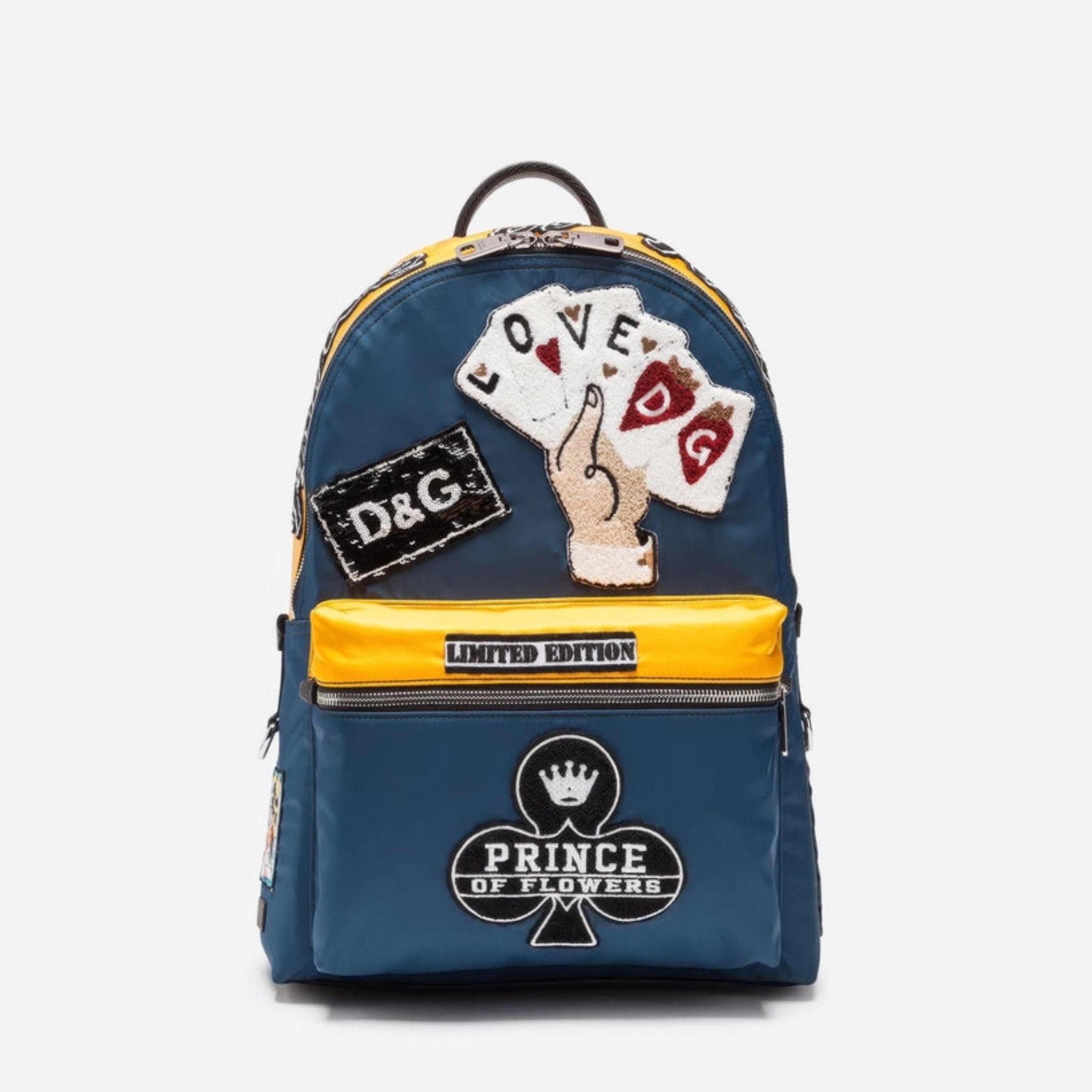 Мъжка градска раница лимитирана серия Dolce & Gabbana Blue Yellow Nylon Prince Of Heart Rucksack в синьо и жълто