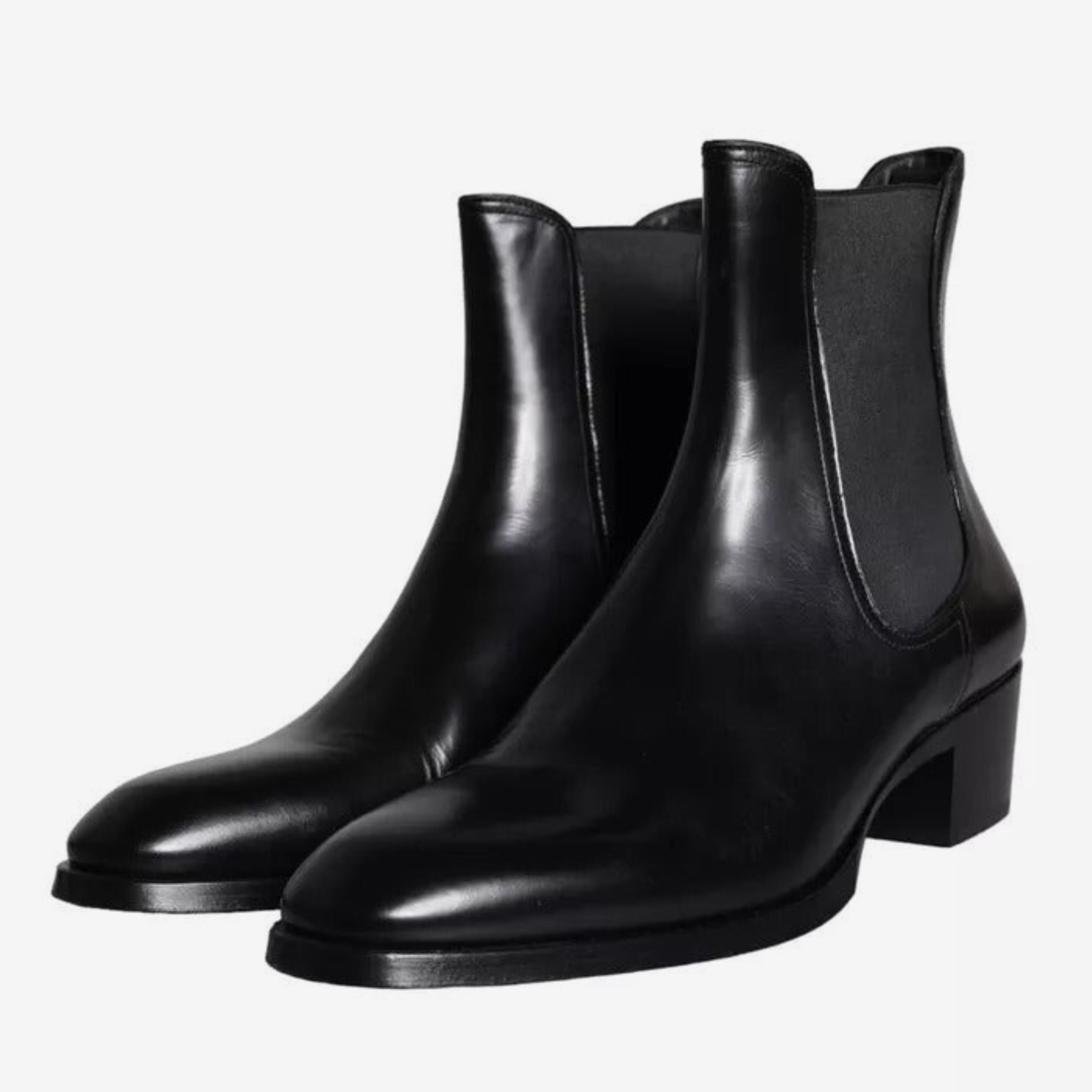 Мъжки черни луксозни боти от естествена кожа Men’s Black Leather Chelsea Ankle Boots