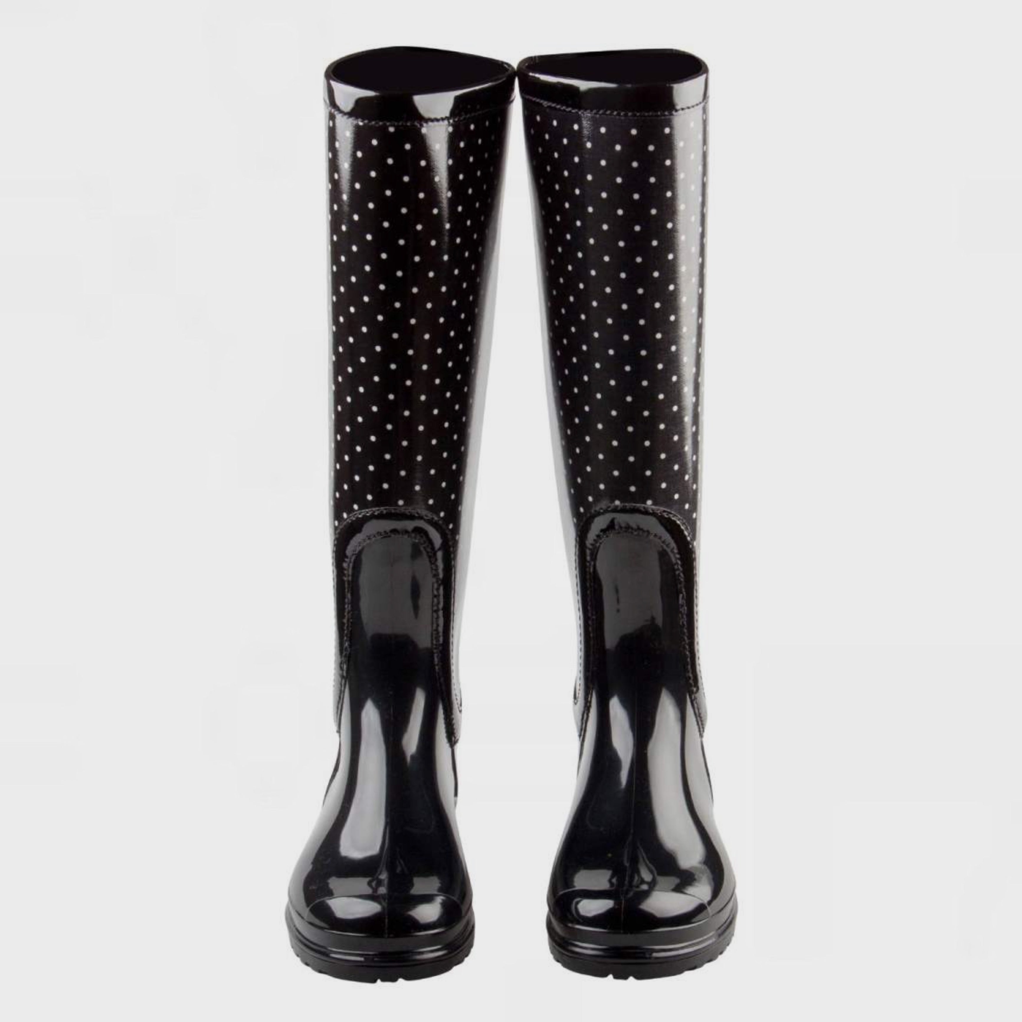 Дамски гумени ботуши за дъжд Dolce & Gabbana Women’s Black Polka Dot Rubber Knee High Boots