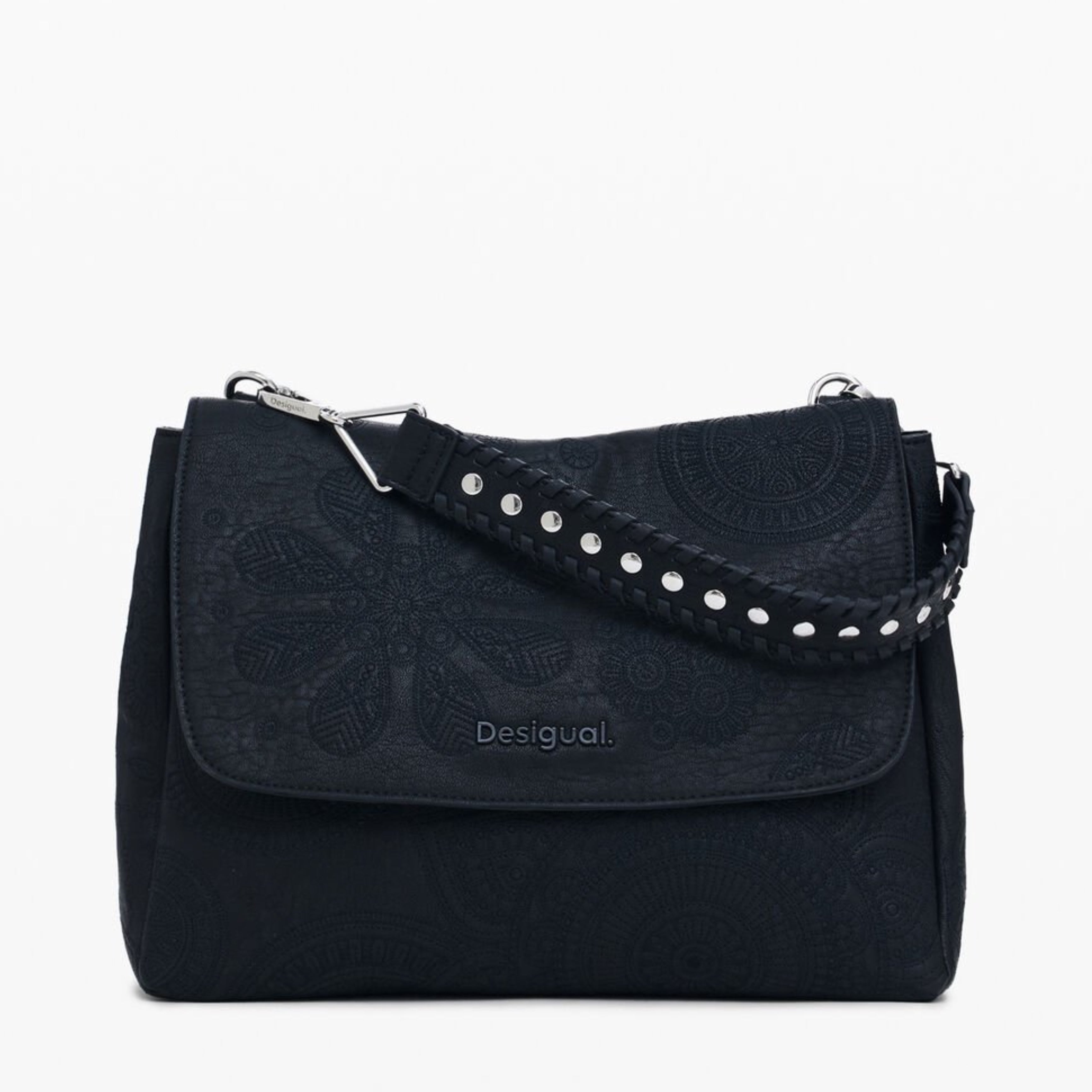 Дамска преобразуваща се бродирана чанта в черно Women’s convertible mandala bag Desigual 25SAXPA8 2000U Black