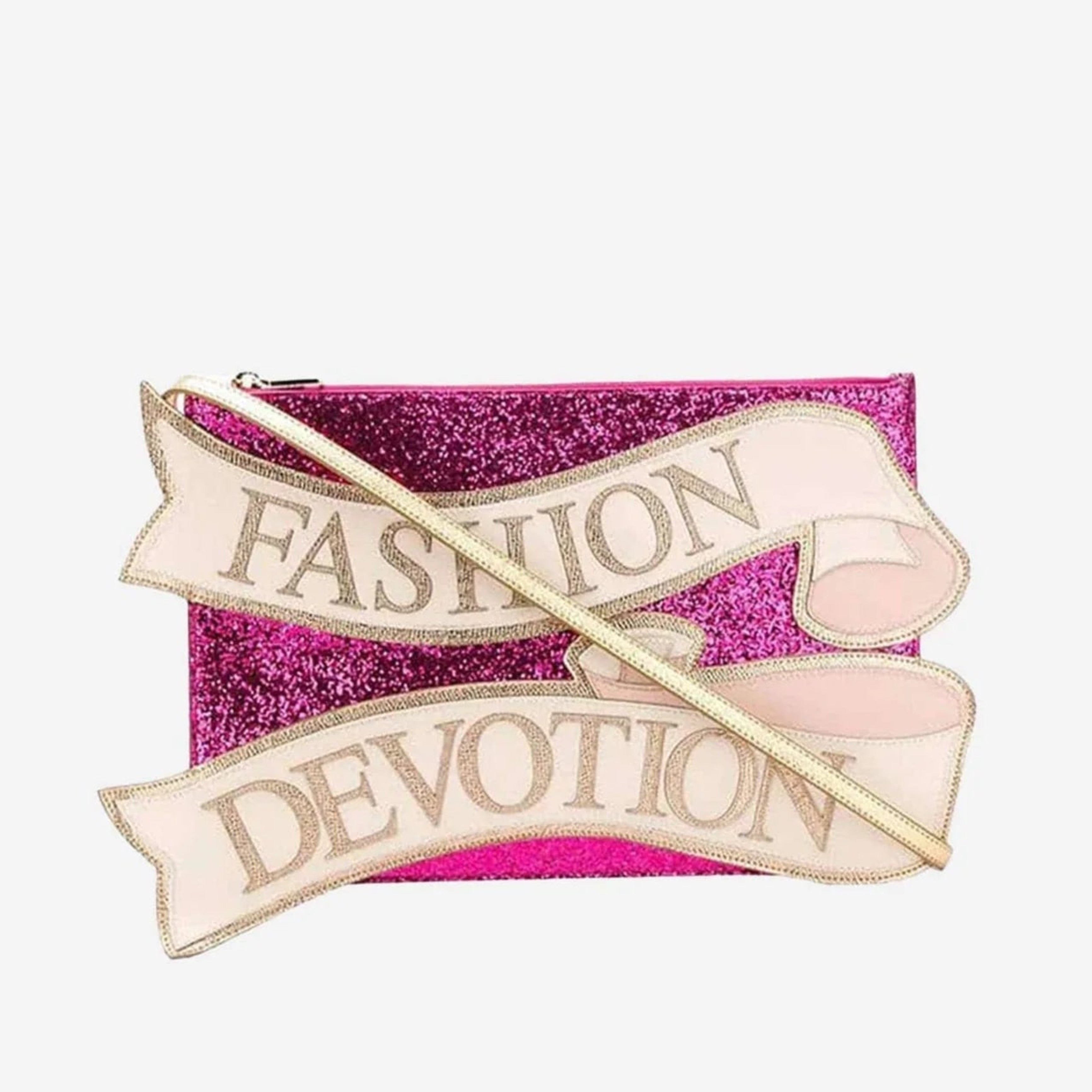 Дамска екстравагантна клъч чанта в розово Dolce & Gabbana Fashion Devotion Women’s Glamorous Pink Glittered CLEO Clutch Bag