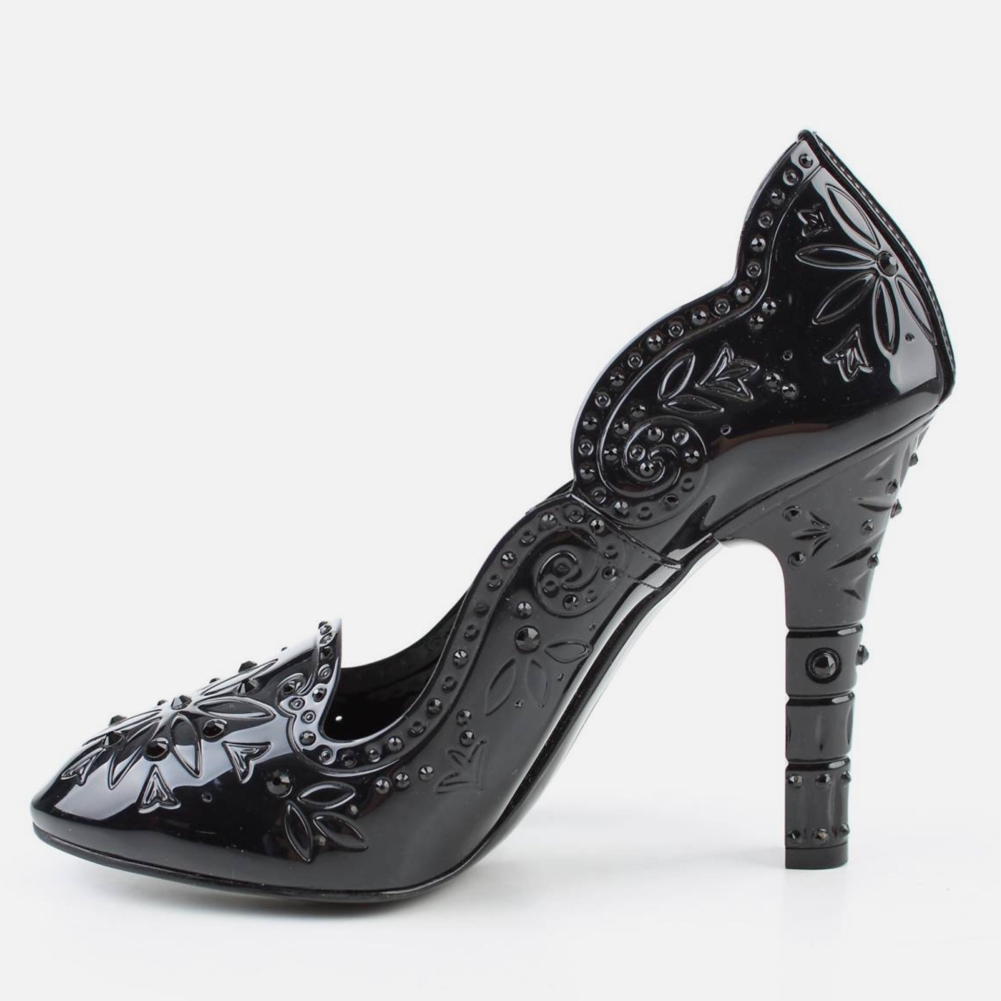 Дамски луксозни обувки на високи токчета в черно Dolce & Gabbana Women’s Black Crystal CINDERELLA Heels Pumps