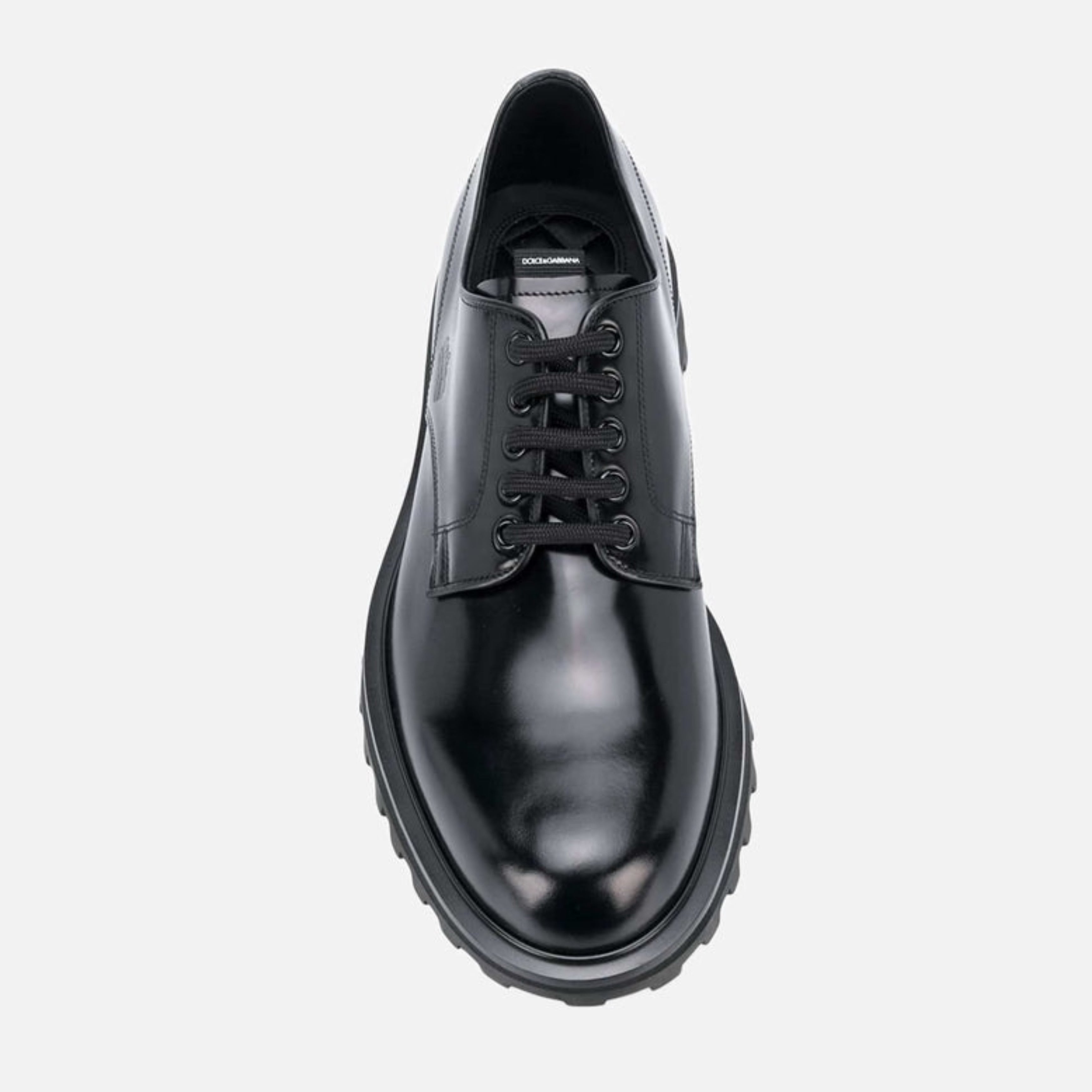 Мъжки луксозни дерби обувки Dolce & Gabbana Black Calf Leather Derby Formal Dress Shoes в черно