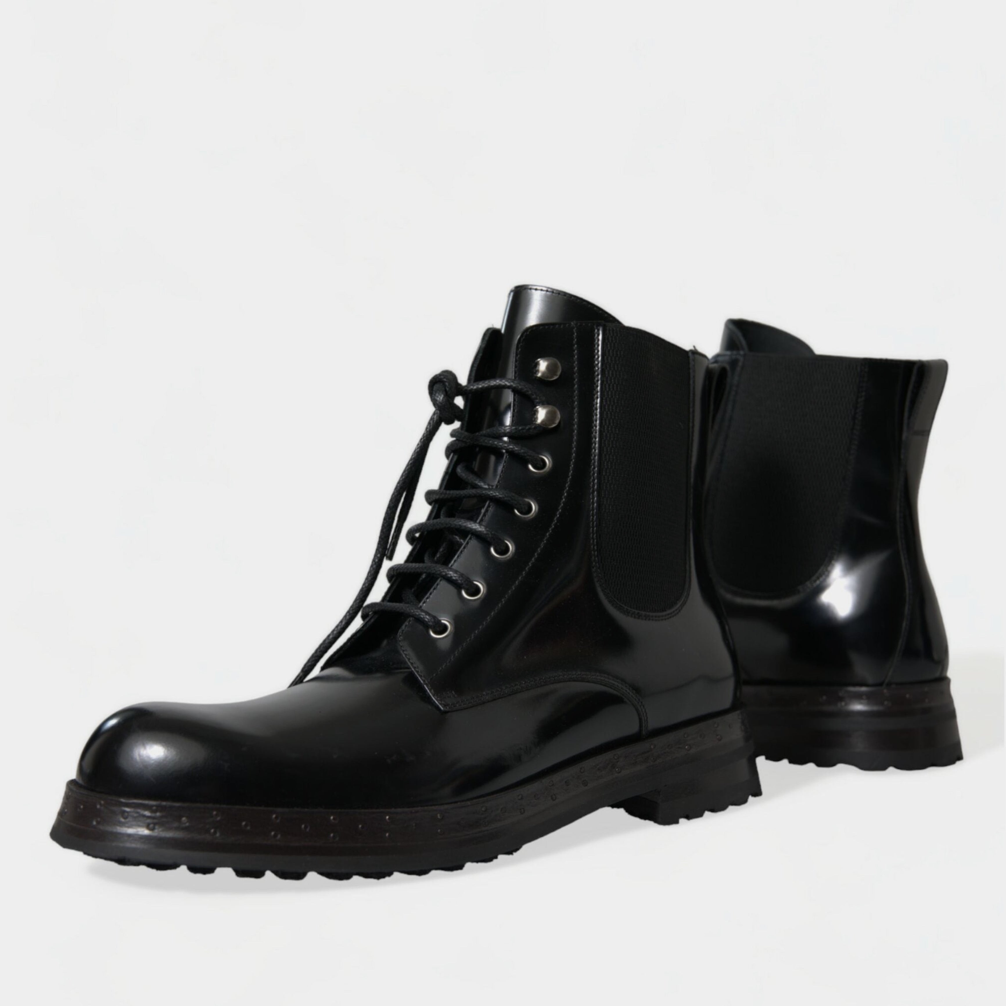 Мъжки луксозни кожени боти кубинки Dolce & Gabbana Men’s Luxury Black Leather Mid Calf Boots