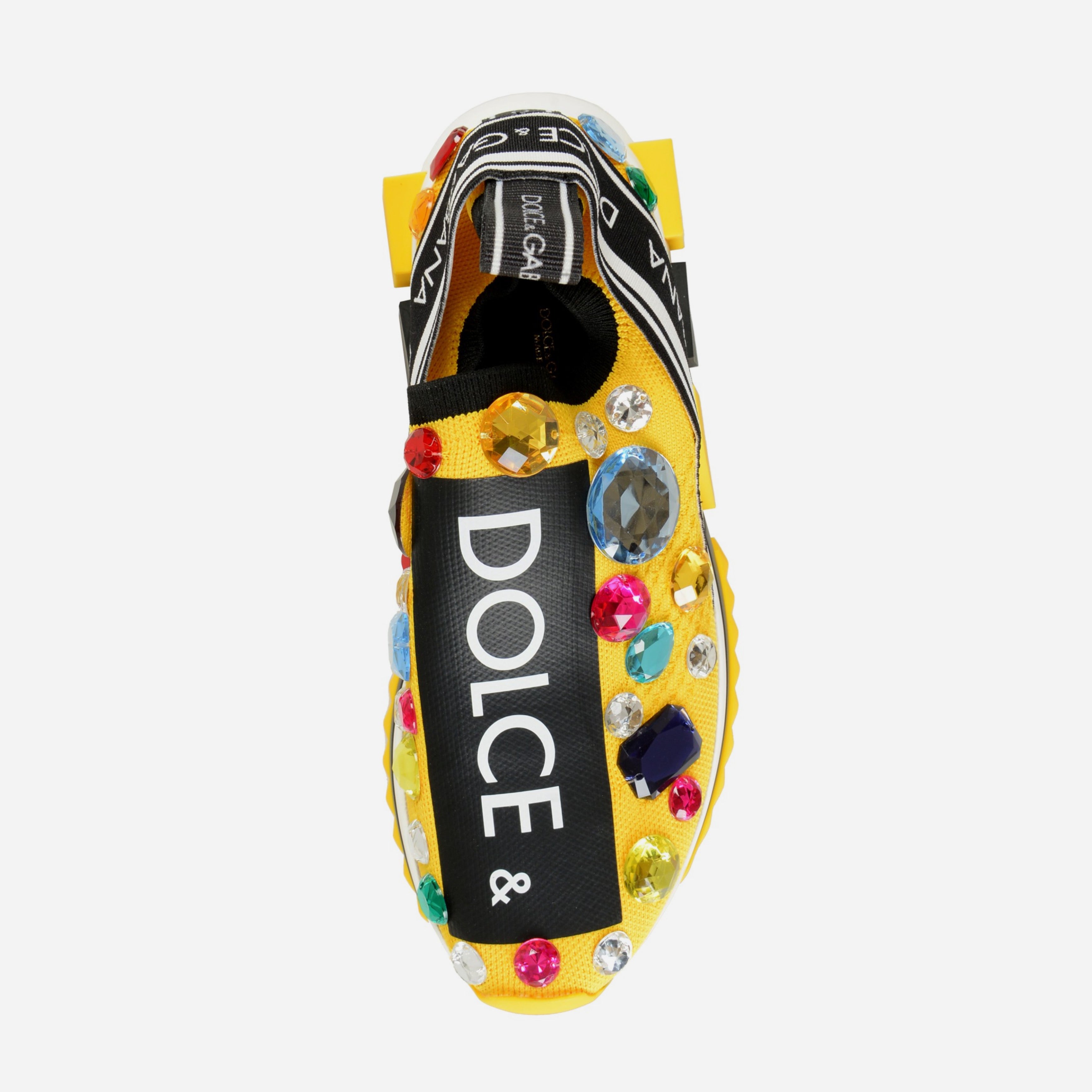 Дамски екстравагантни маратонки с камъни в жълто Dolce & Gabbana Sorrento Women’s Exquisite Yellow Techno Fabric Sneakers