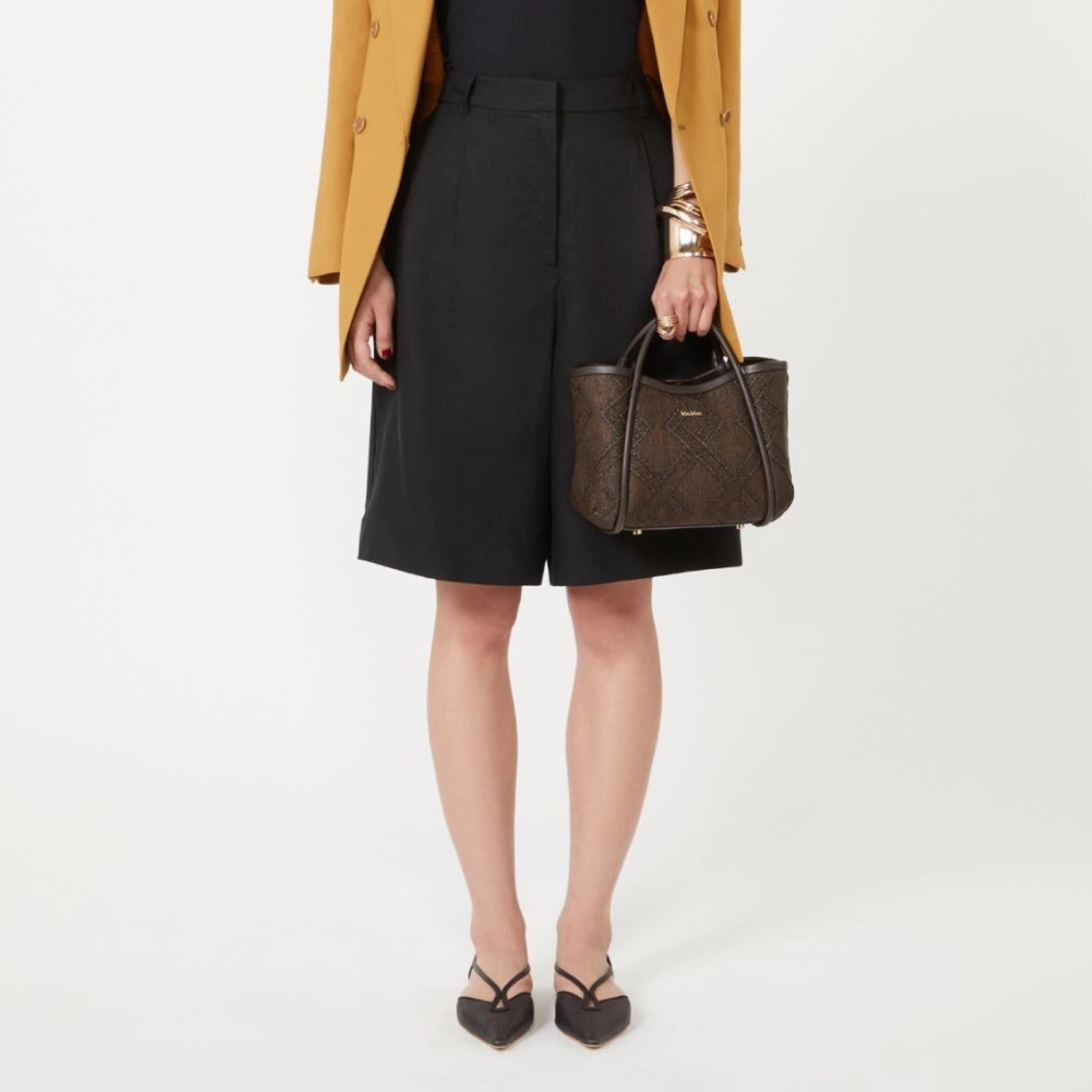 Max Mara Marine Raffia Effect Handbag 4511062600002 Model View