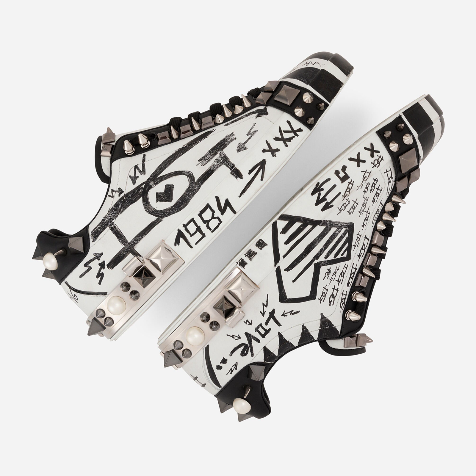 Dolce & Gabbana Portofino Hand Painted Studded Men Sneakers Lateral View
