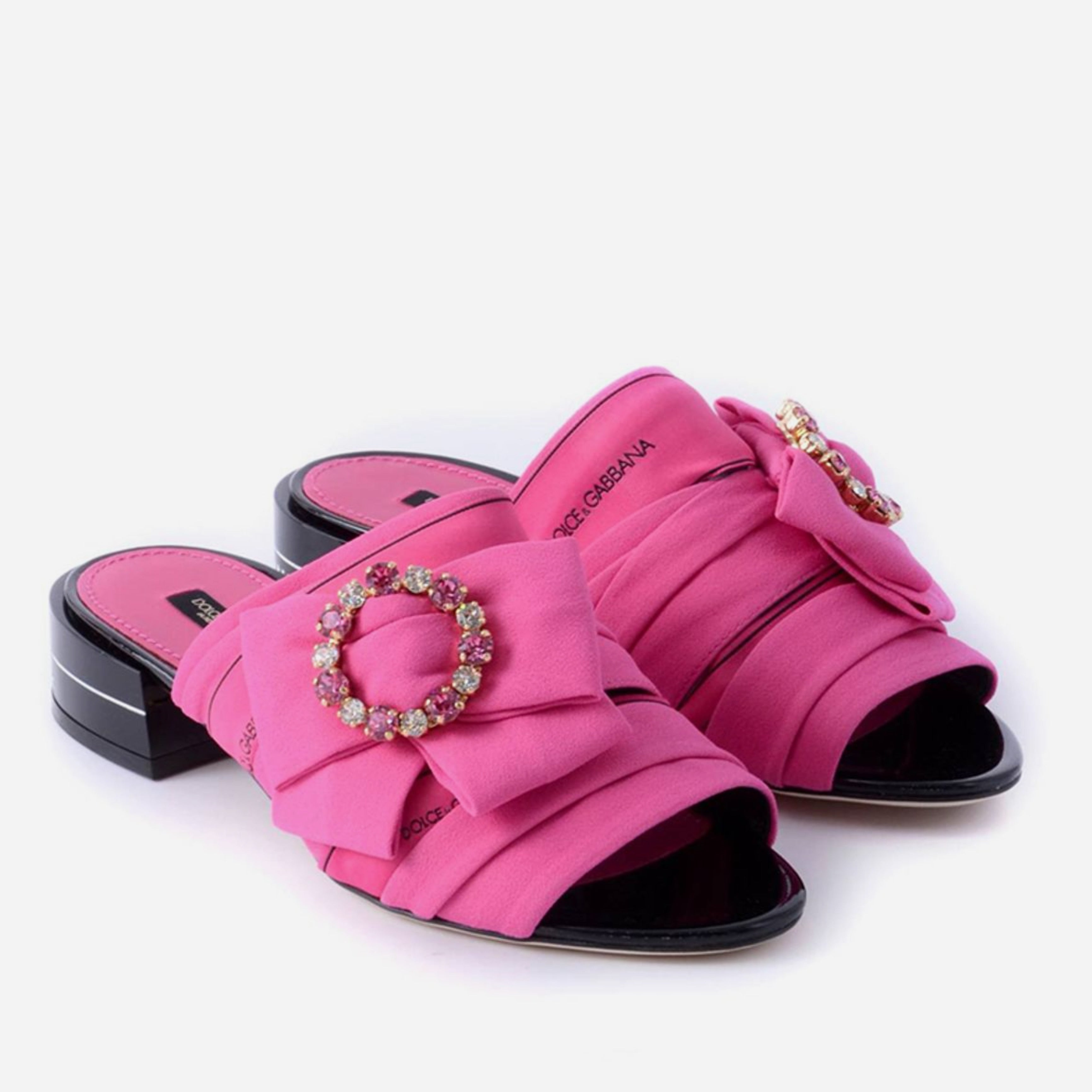 Дамски луксозни чехли с кристали в розово DOLCE & GABBANA Women’s Luxury Pink Black Crystal Slippers
