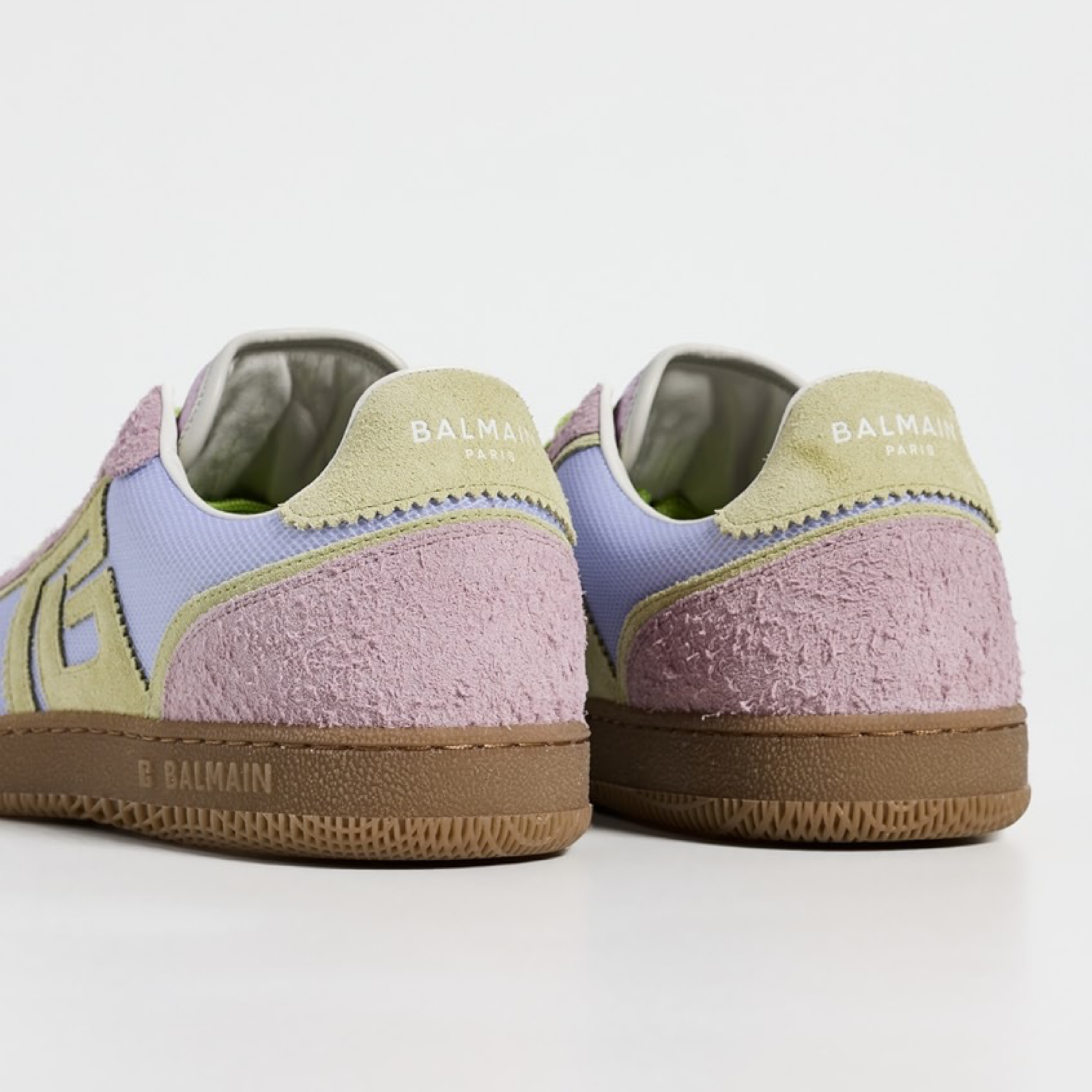 Balmain Swan Suede Leather And Mesh Sneakers GN0VI769TECHQEI Heel View