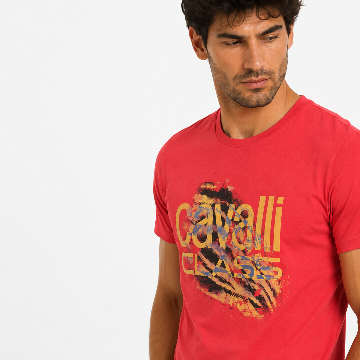 Мъжка червена тениска Cavalli Class Men T-shirt QXT61PJD060 2798BD1 02000 Close-Up