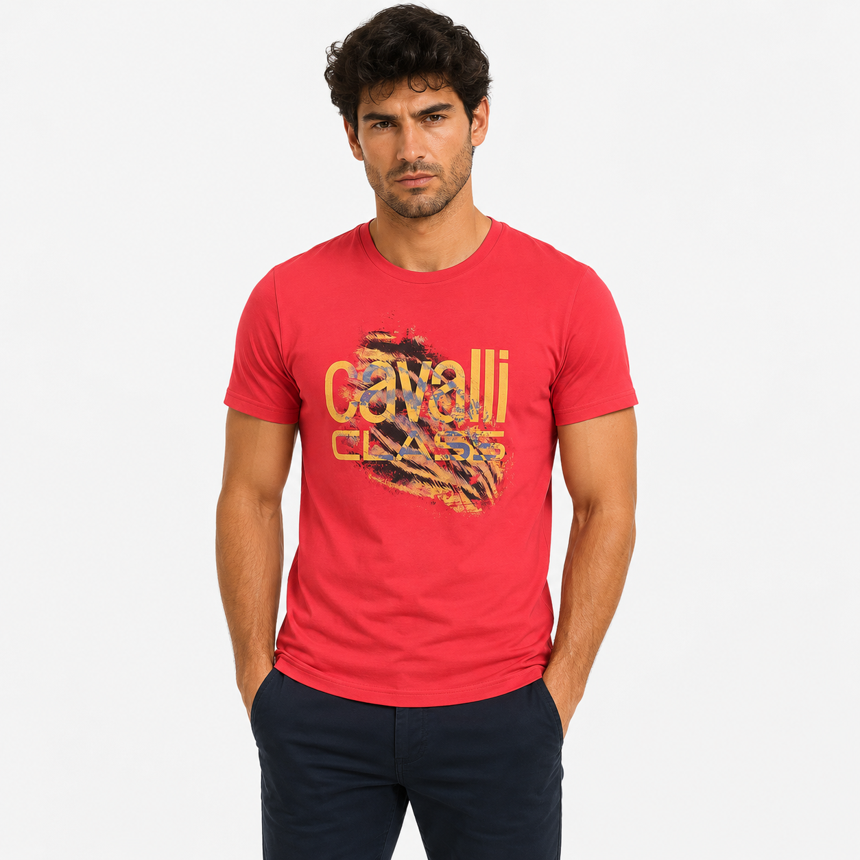 Мъжка червена тениска Cavalli Class Men T-shirt QXT61PJD060 2798BD1 02000 Front View