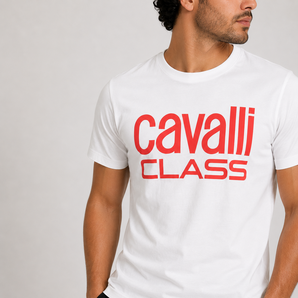 Мъжка бяла тениска Cavalli Class QXT62Q JD060 00053 Close-Up