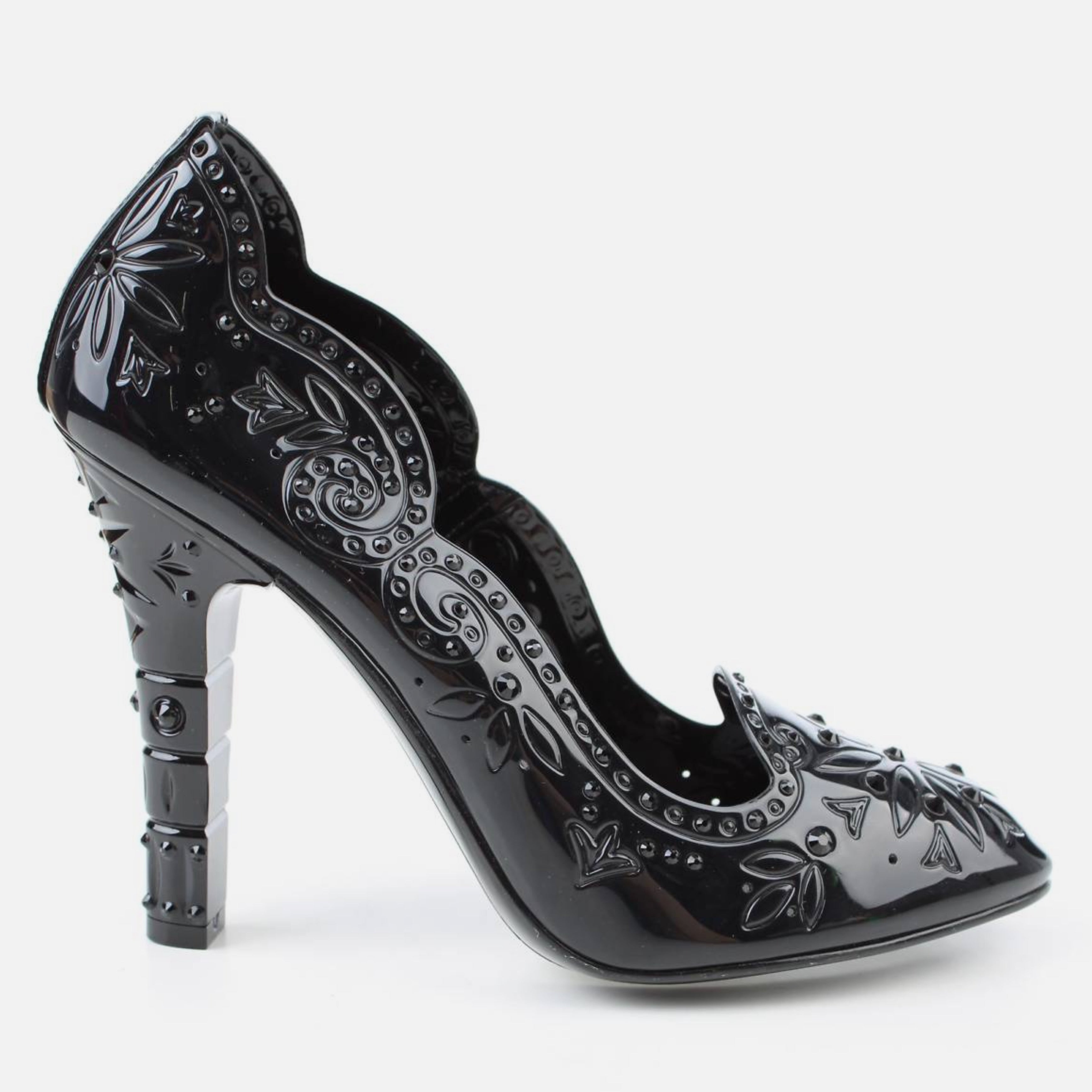 Дамски луксозни обувки на високи токчета в черно Dolce & Gabbana Women’s Black Crystal CINDERELLA Heels Pumps