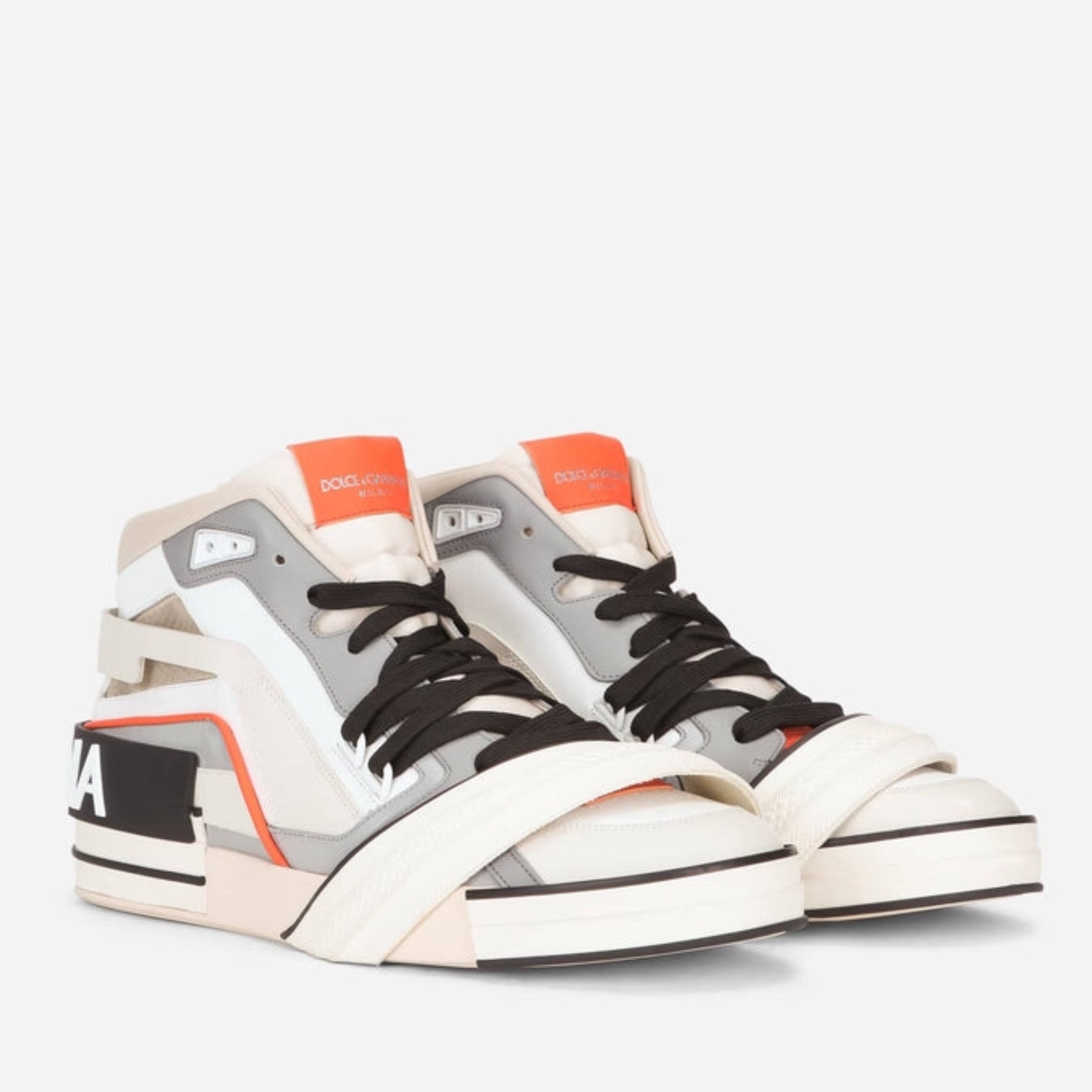 Мъжки високи кецове Dolce & Gabbana Men’s High Top Portofino Sneakers in Off White, Grey, Orange