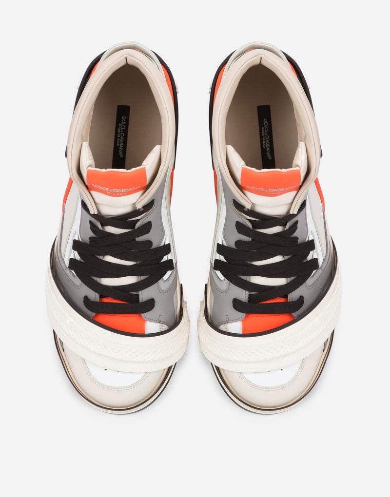 Мъжки високи кецове Dolce & Gabbana Men’s High Top Portofino Sneakers in Off White, Grey, Orange