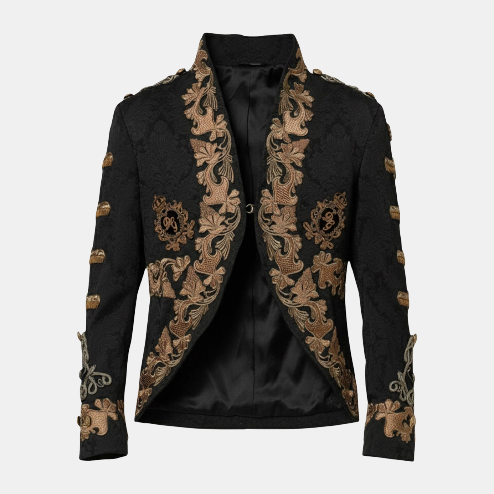 Dolce & Gabbana Black Brocade Embroidery Men Blazer Jacket Front View