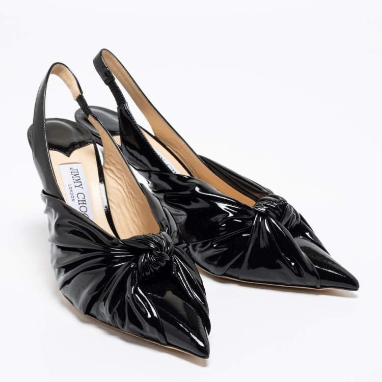 Дамски черни токчета Jimmy Choo Annabel 85 Knotted Leather Slingback Pumps