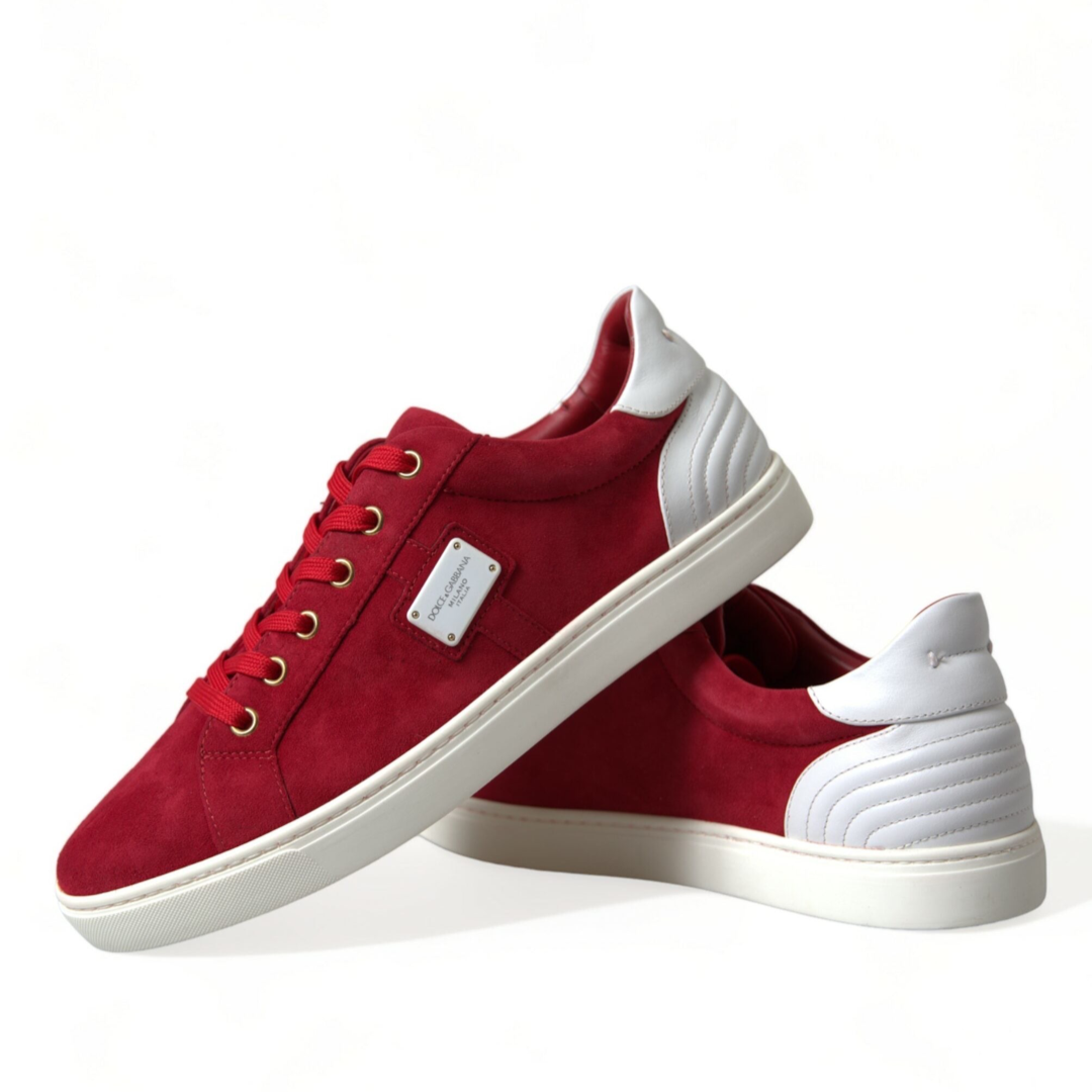 Мъжки червено бели кецове Dolce & Gabbana Elegant Red & White Leather Sneakers