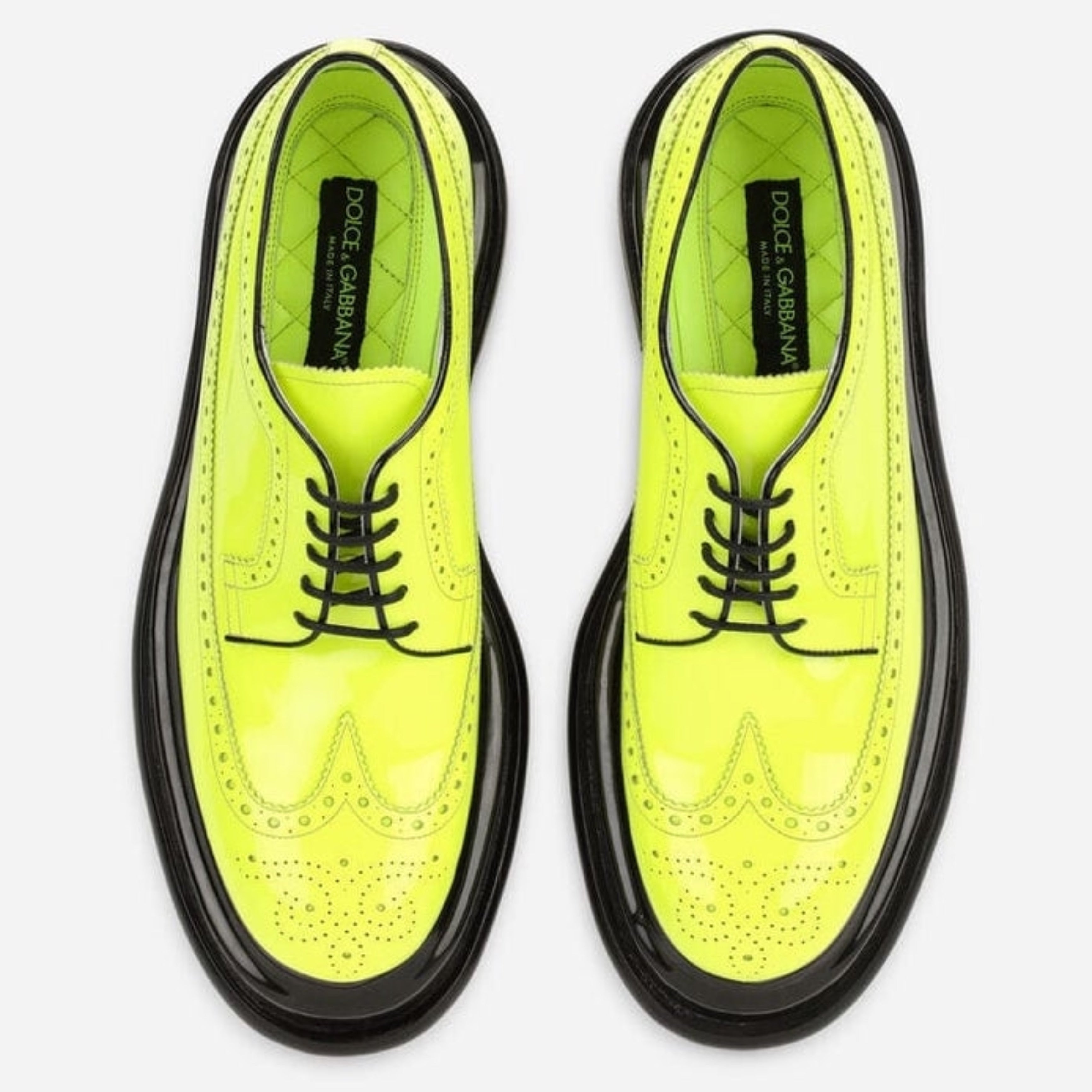 Мъжки луксозни официални кожени обувки в електриково зелено Dolce & Gabbana Men’s Luxury Neon Green Leather Derby Shoes