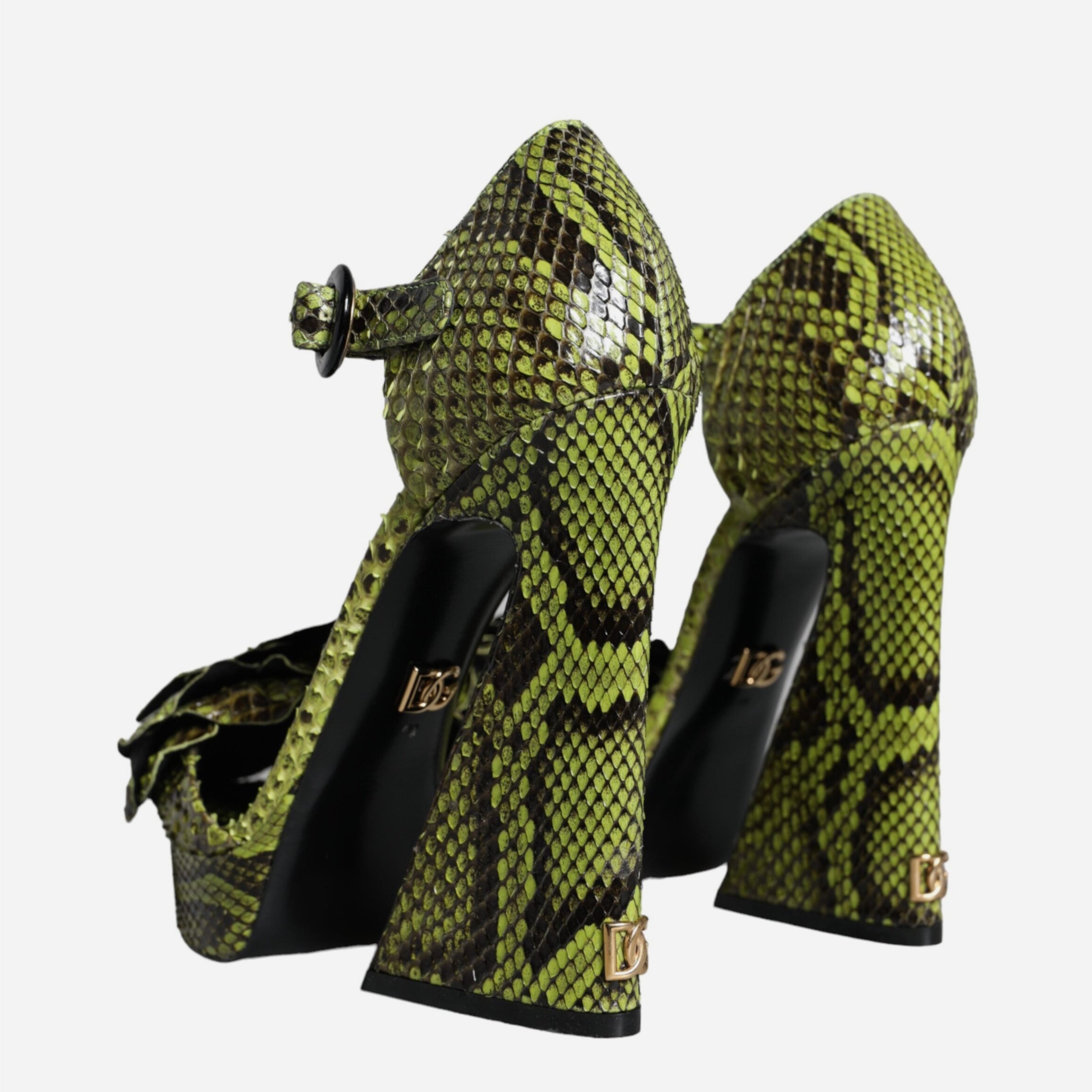 Дамски луксозни зелени сандали от питон DOLCE & GABBANA Women’s Green Python Leather Heels Sandals