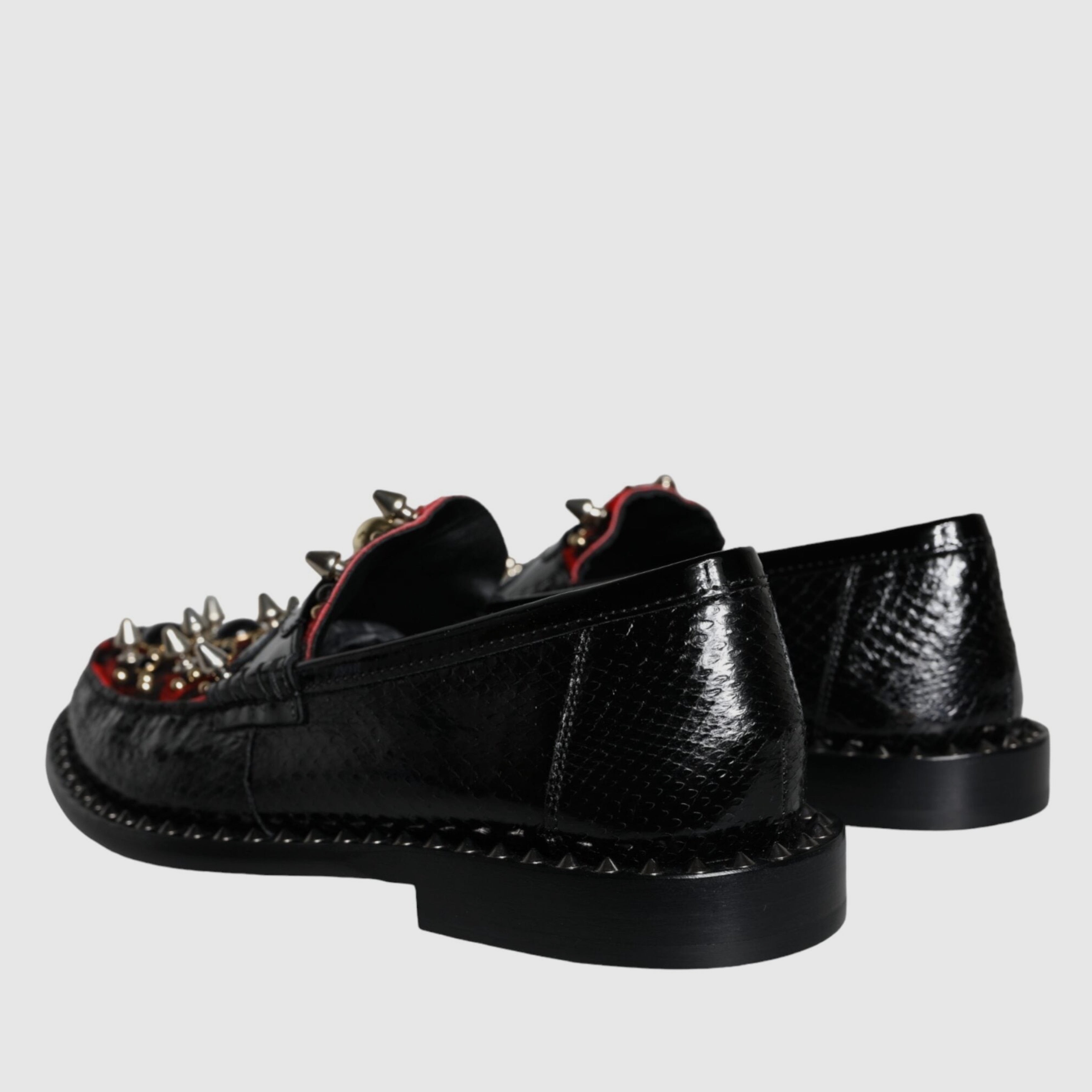 Мъжки лимитирани екстравагантни мокасини лоуфъри Dolce & Gabbana Men’s Black Leopard Print Studs Leather Loafers