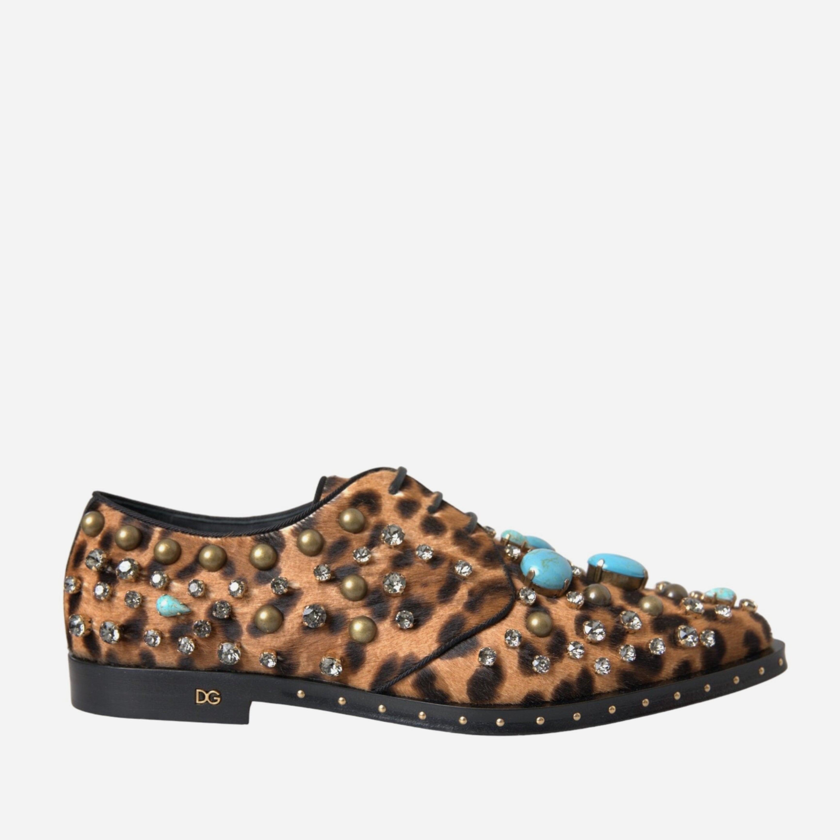 Дамски екстравагантни луксозни леопардови обувки с камъни Dolce & Gabbana Women’s Leopard Luxury Brogue Flat Shoes