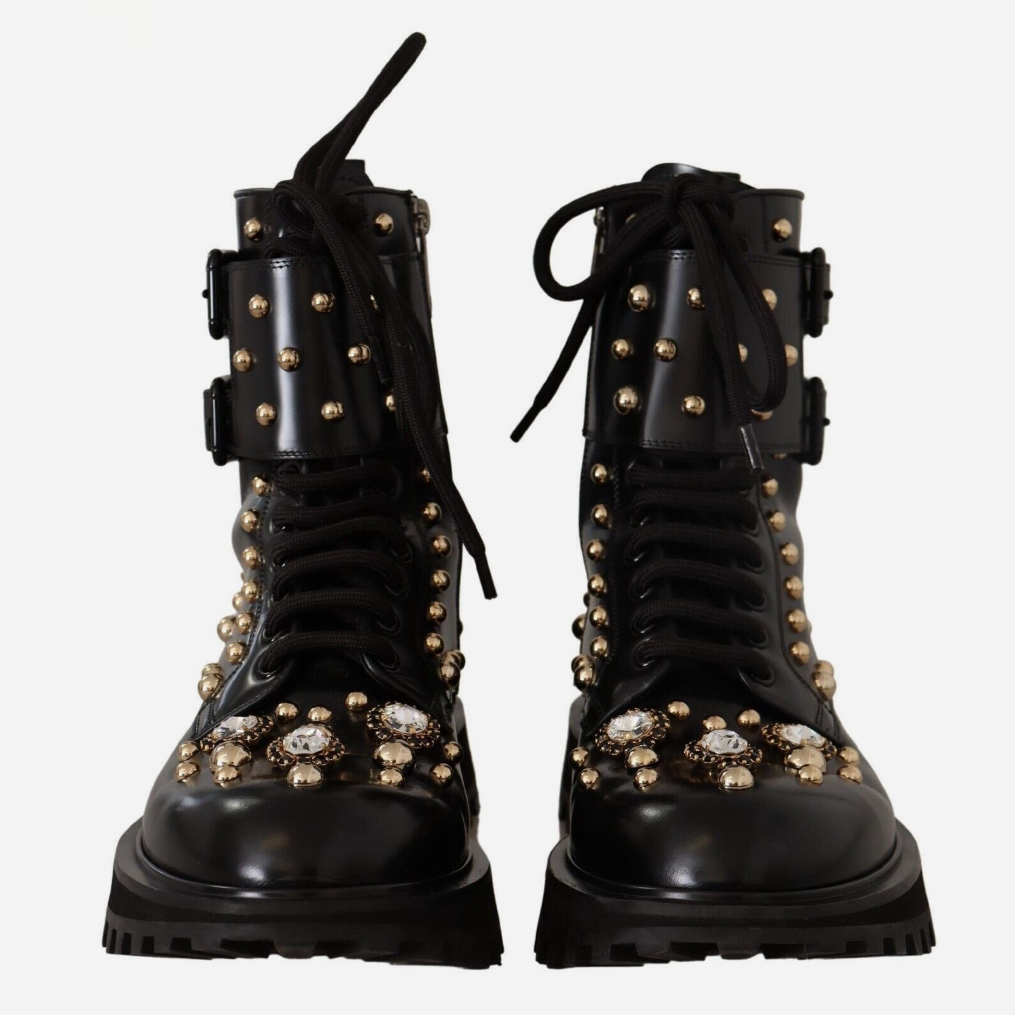 Мъжки луксозни боти Dolce & Gabbana Black Crystal-Studded Formal Ankle Boots